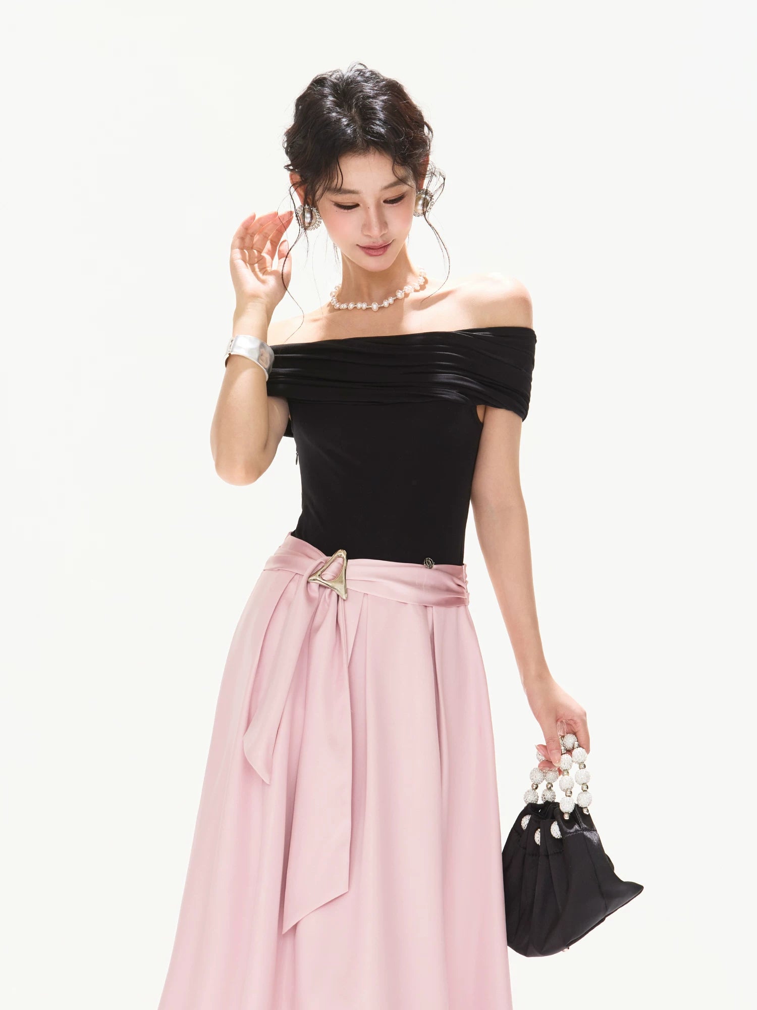 Off-Shoulder Satin Maxi Dress