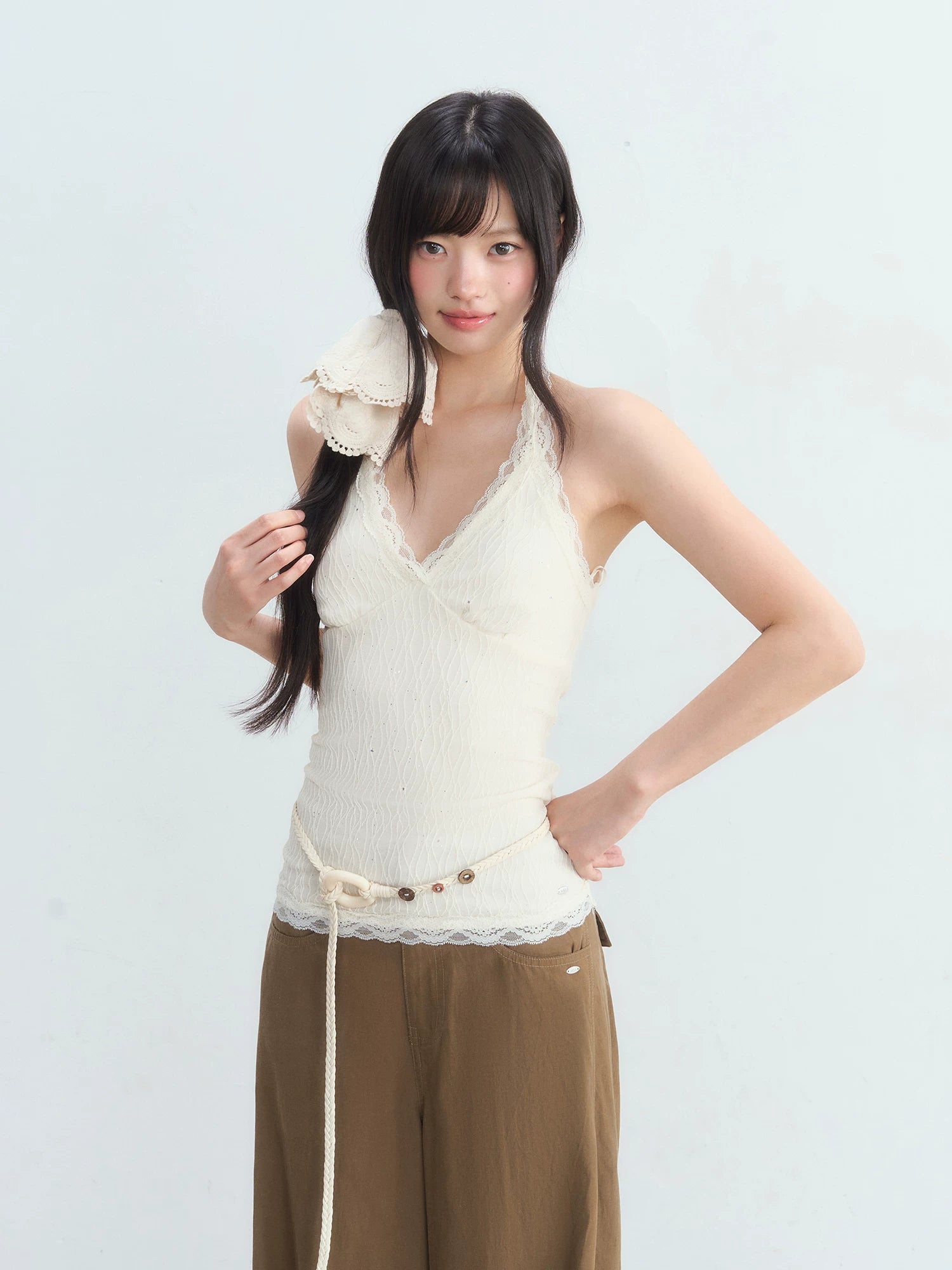 Lace Halter Backless Top & Pants Set