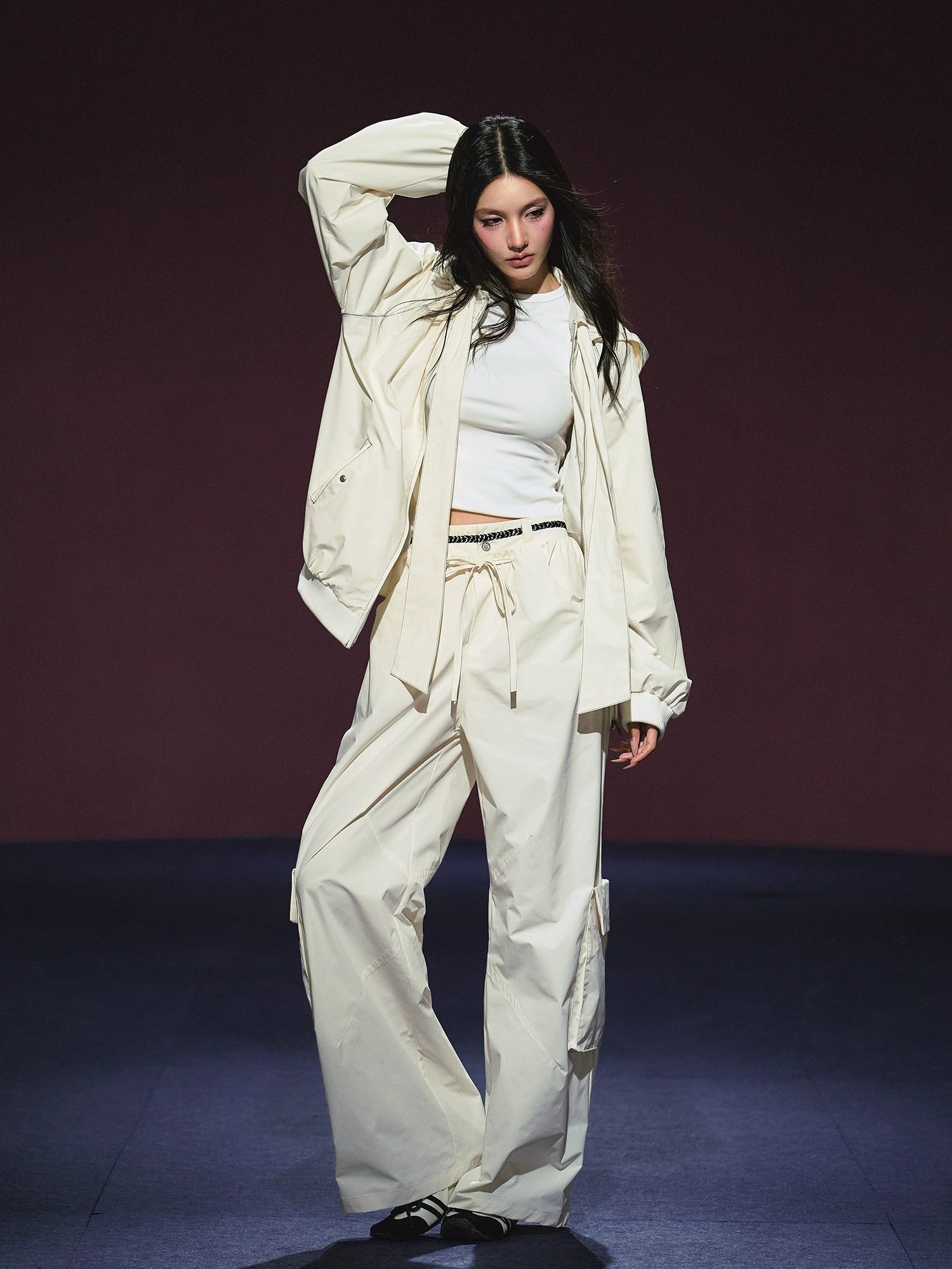 Neckline Tie Striped Sun-Protective Jacket & Pants Set