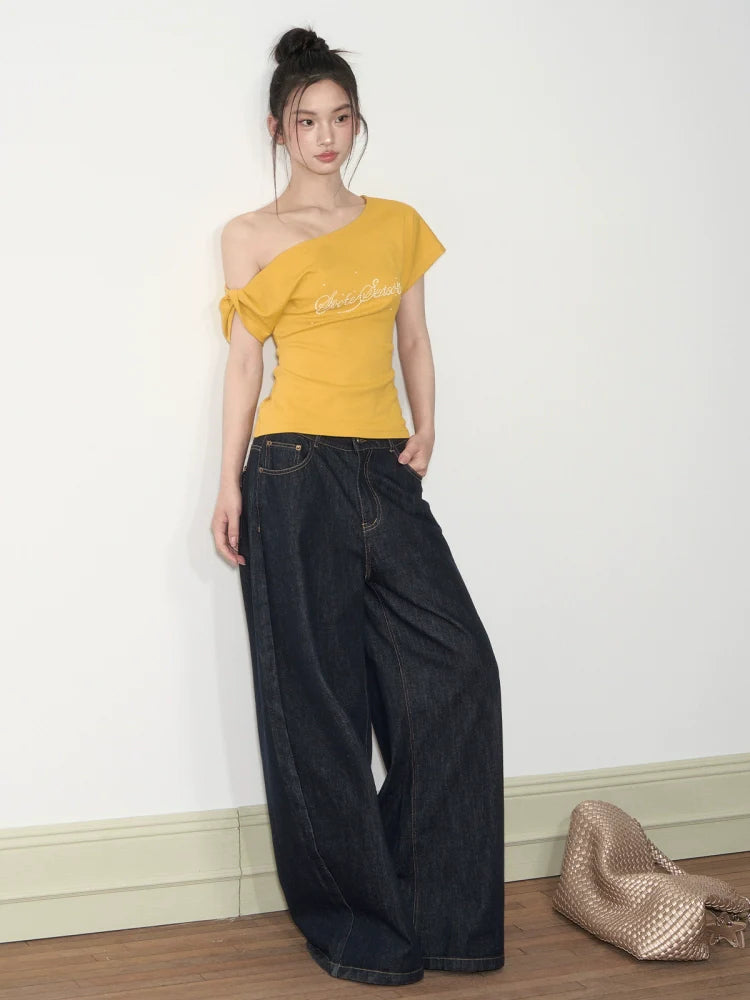 Original-Color Loose Wide-Leg Jeans