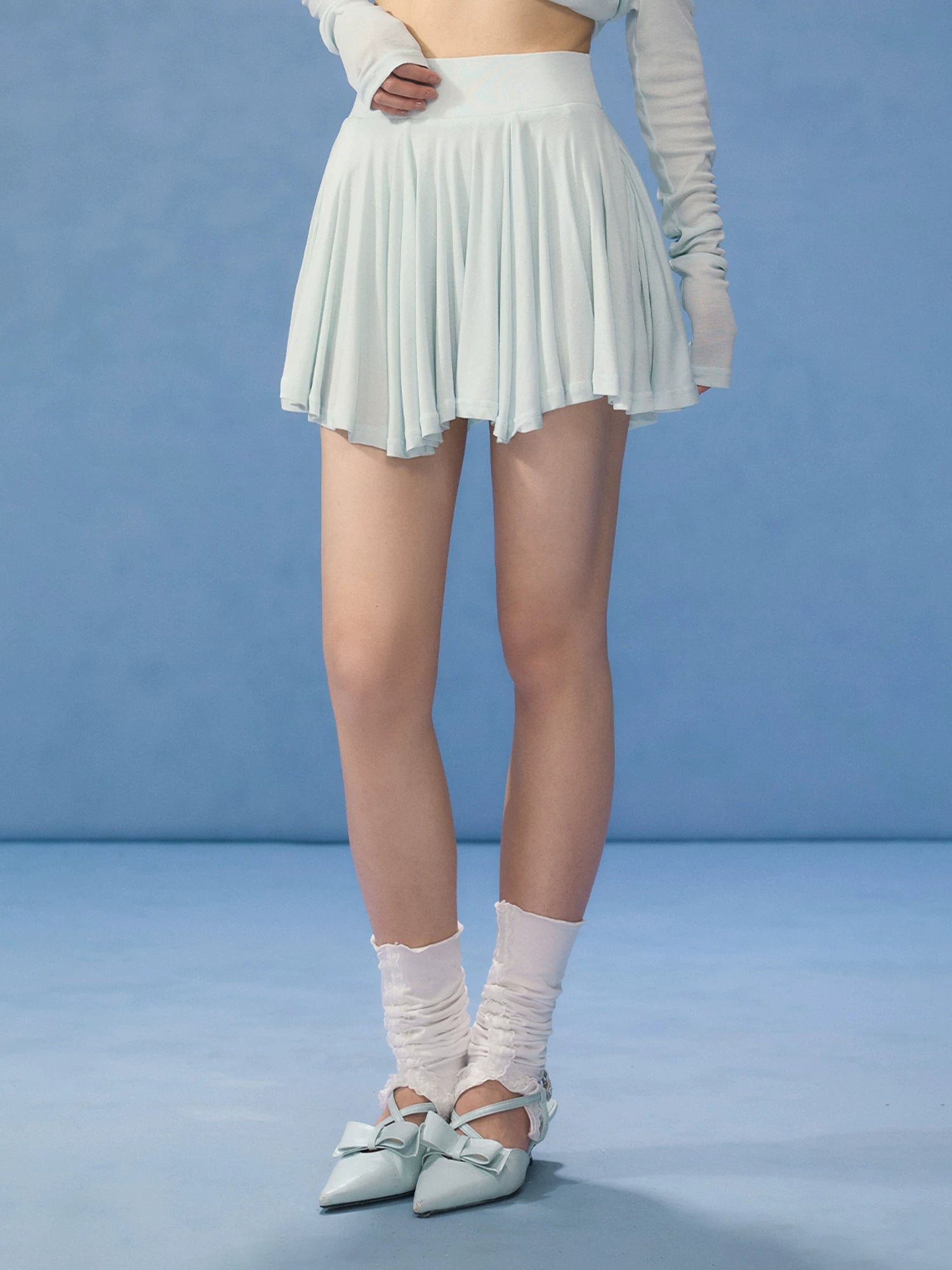 Blue Pleated Mini Skirt