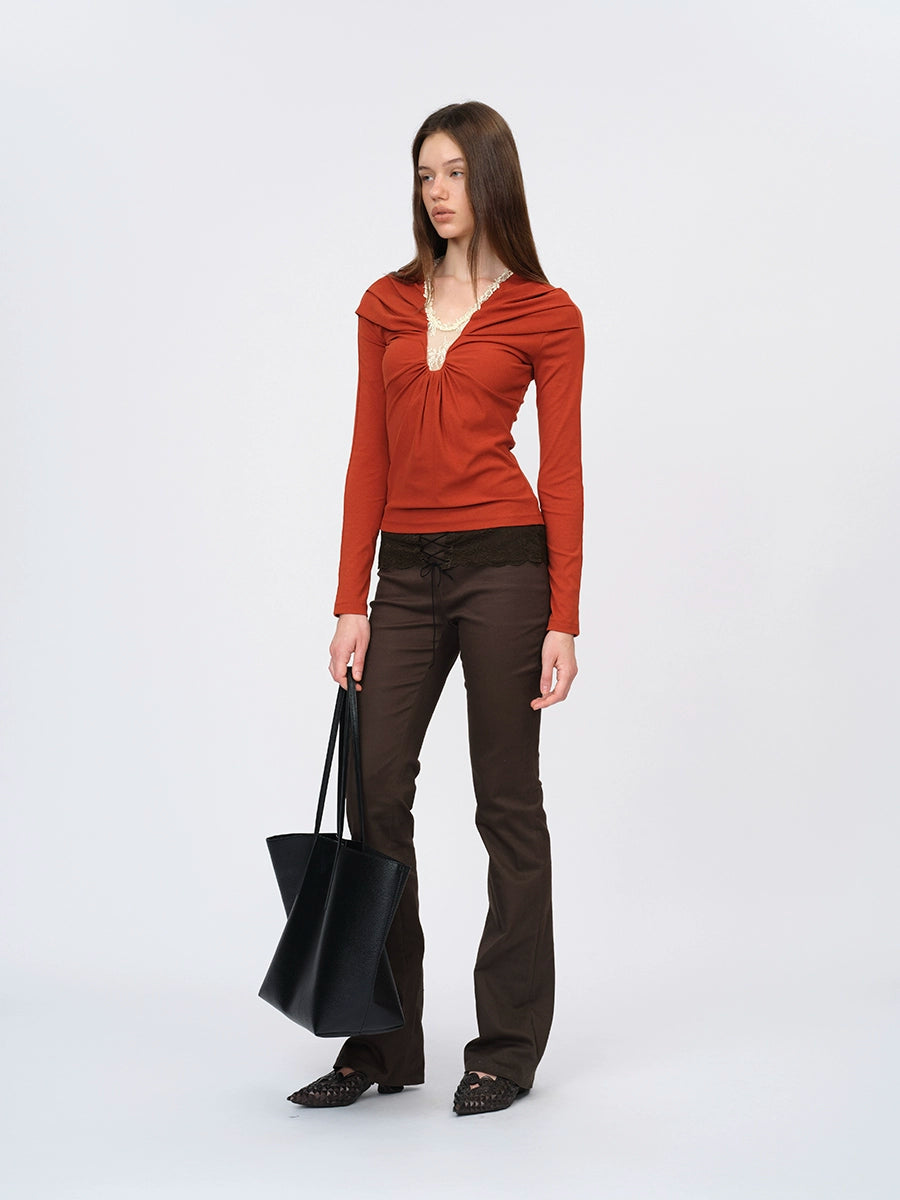 Orange Ruffled Lace Blouse