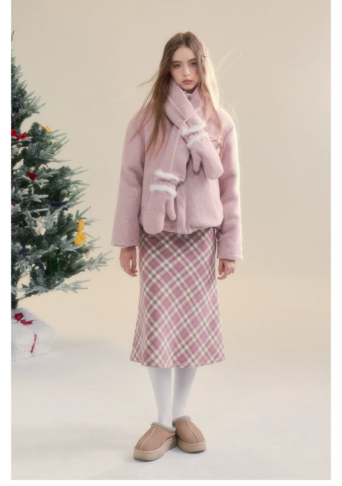 Pink Plaid Bodycon Skirt