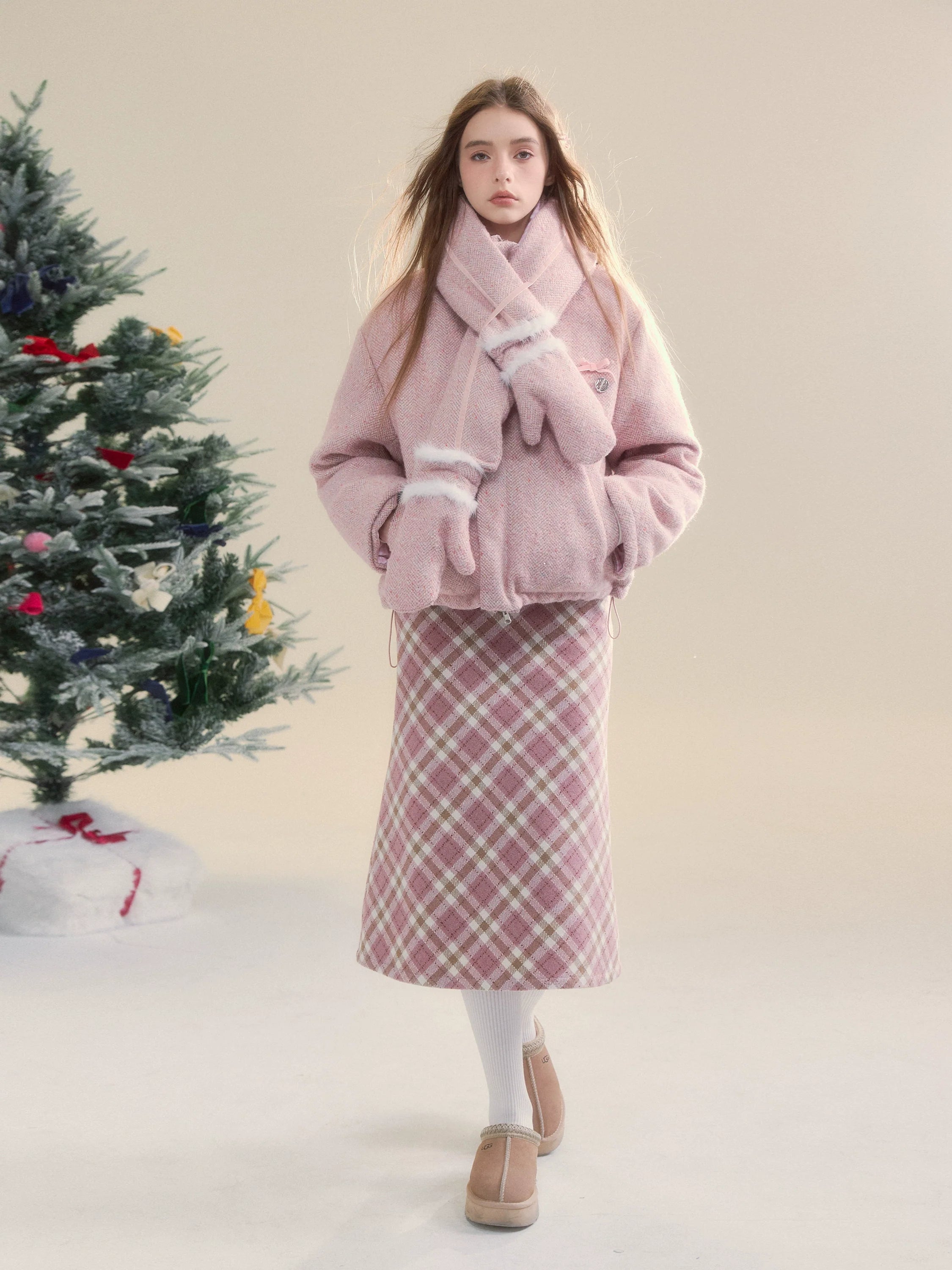 Pink Plaid Bodycon Skirt