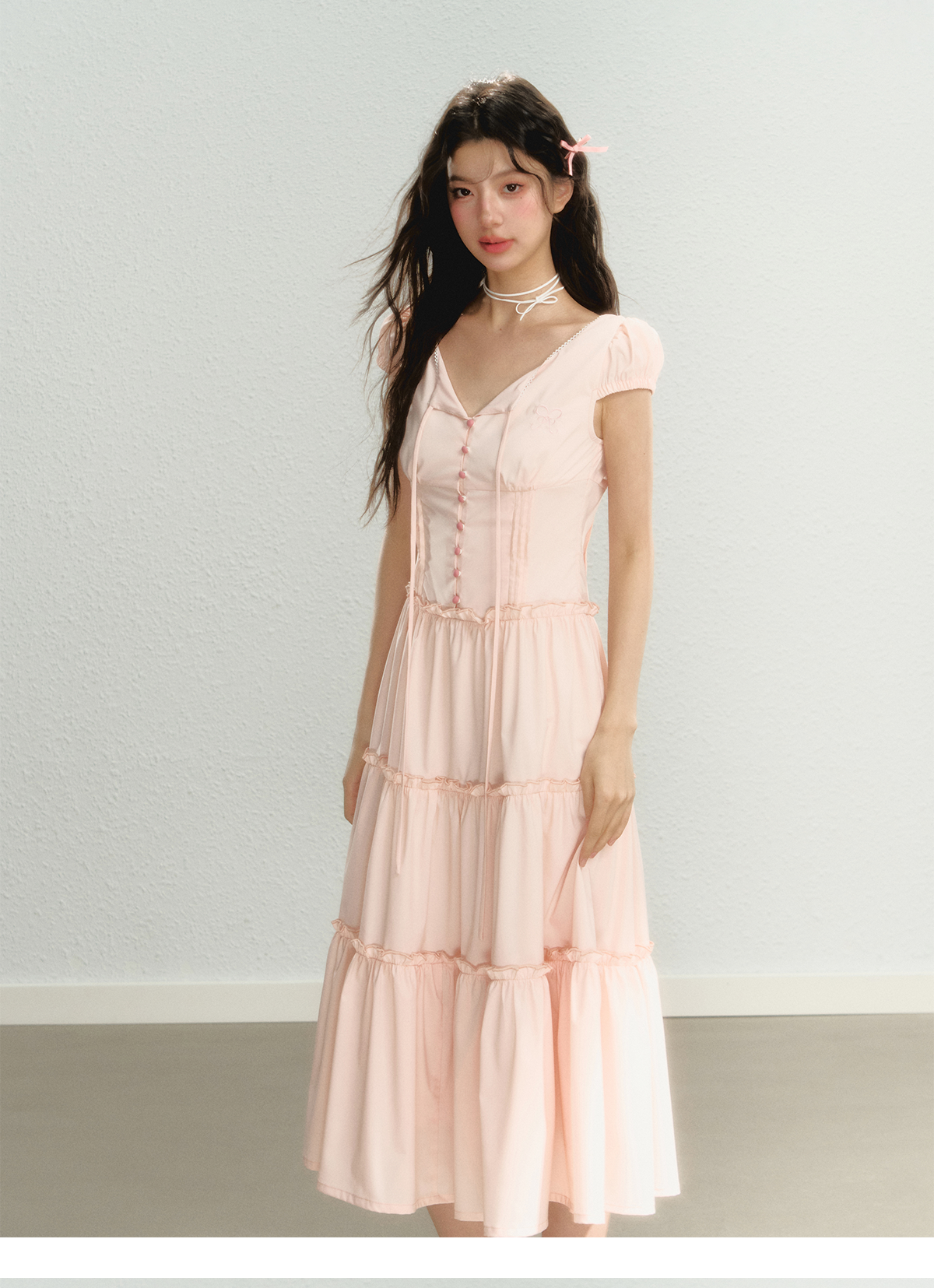 Pink Waist Belted Midi Dress