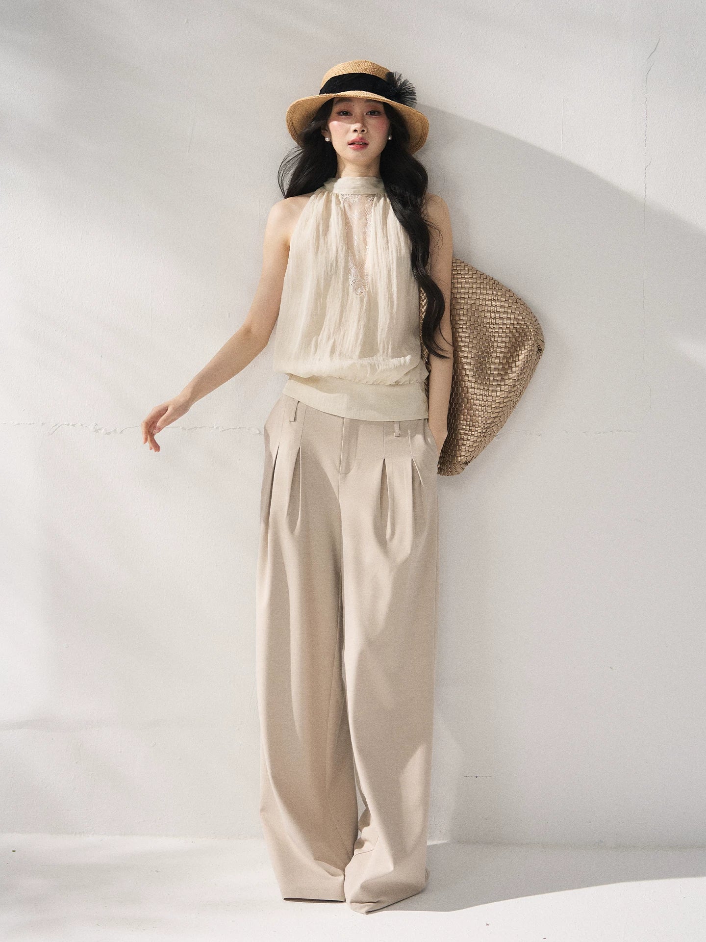 Khaki High Waist Wide Pants