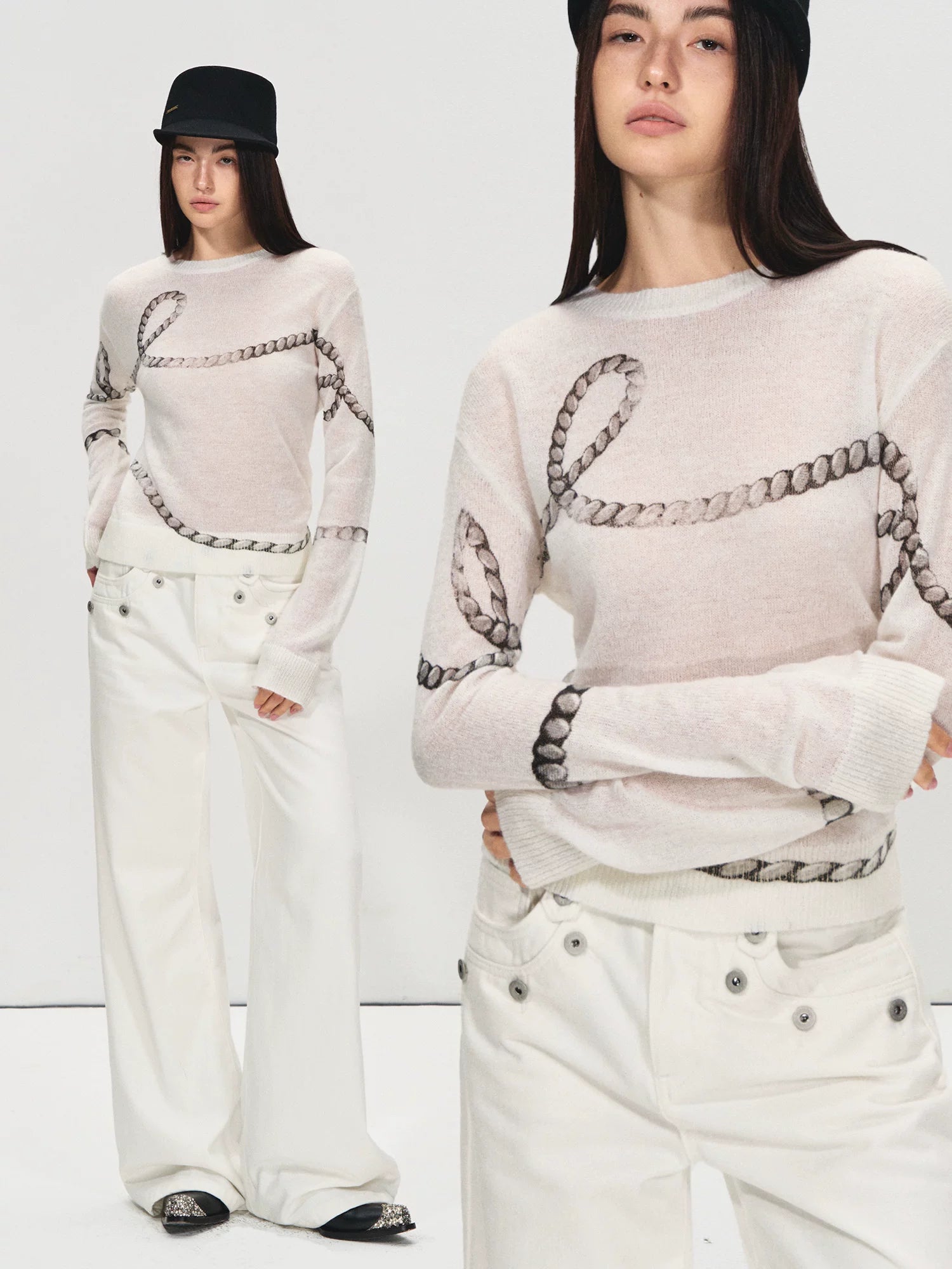 Mohair Wool Layered Knit Sweater