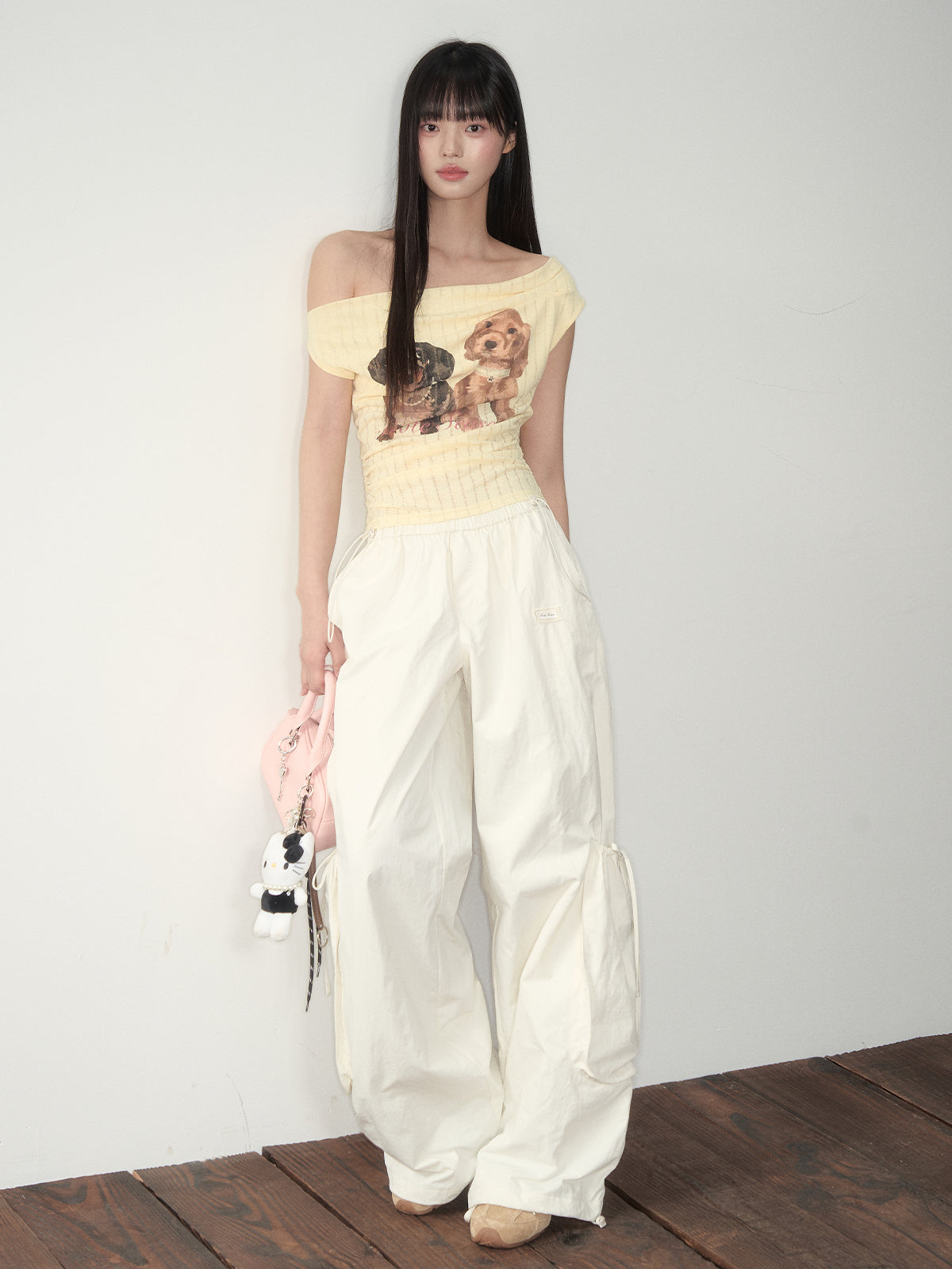 Pink & White Parachute Wide-Leg Pants