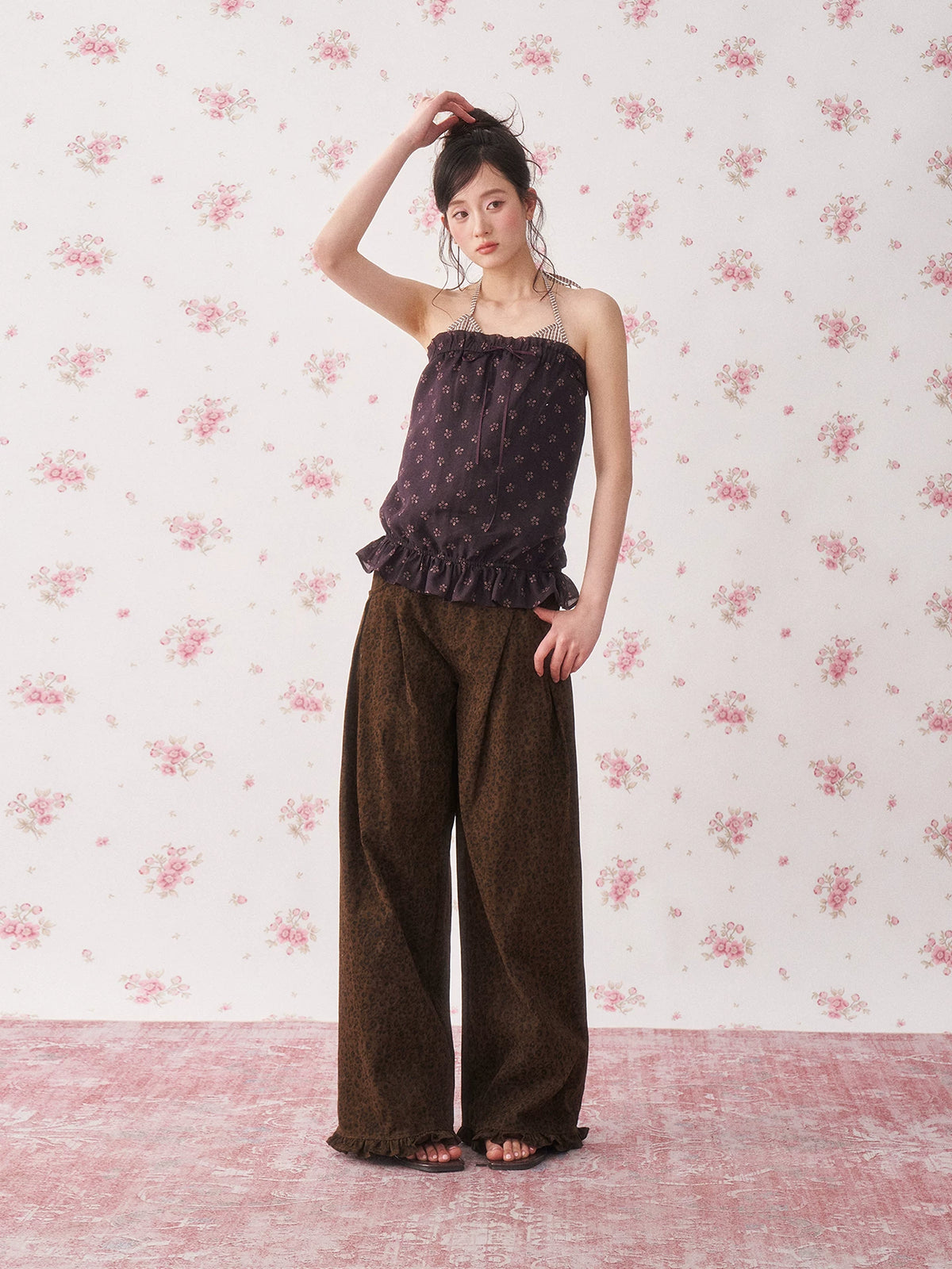 Purple & Yellow Floral Halter Camisole