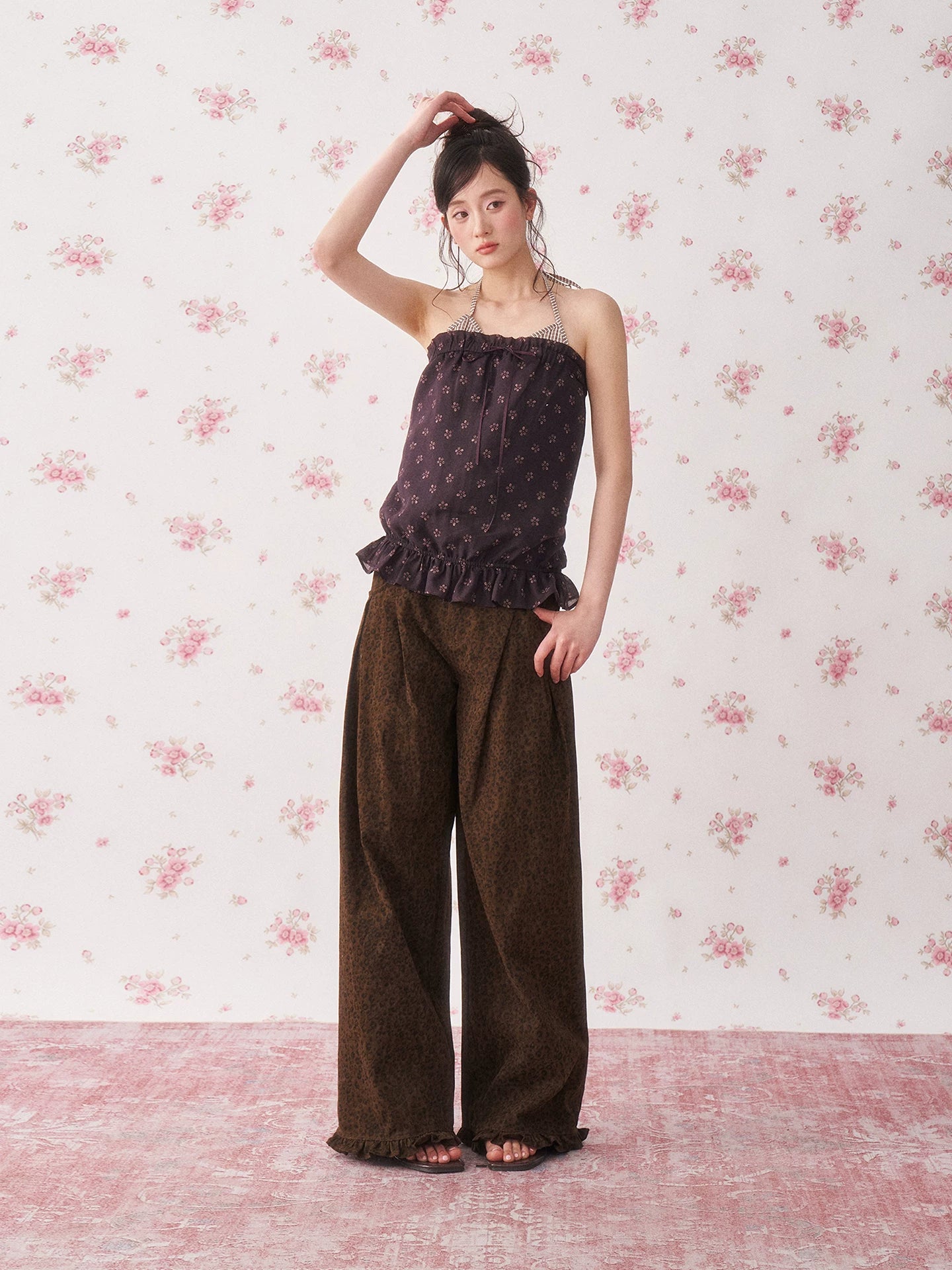 Purple & Yellow Floral Halter Camisole