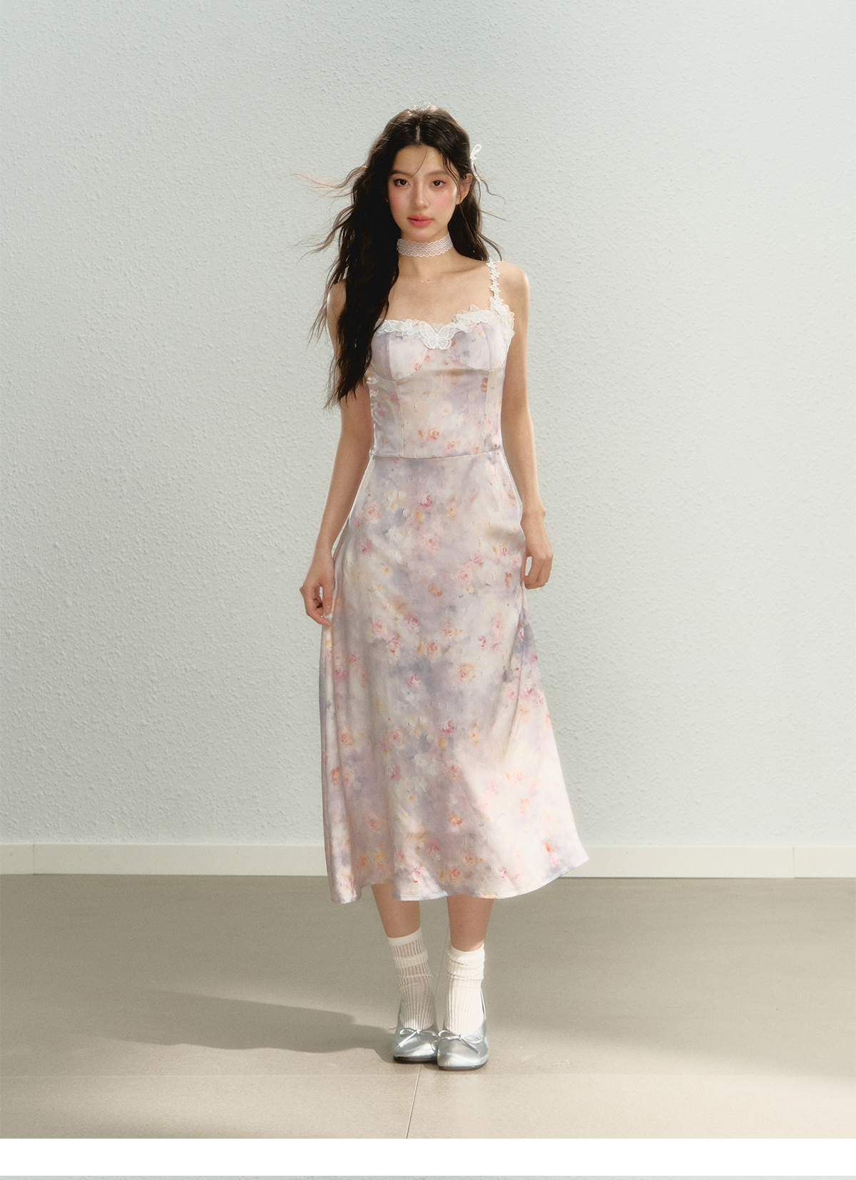 Purple New Chinese Style Printed Cami Dress