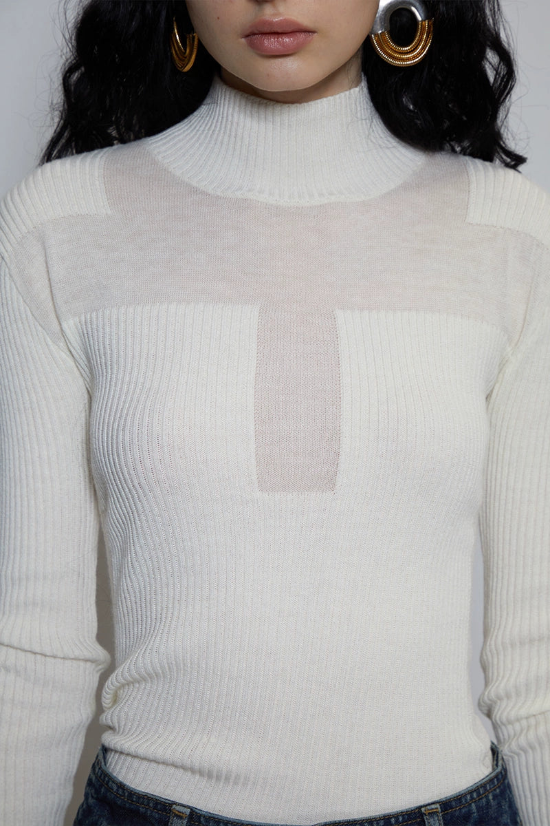 Ivory Cross-Lattice Knitted Sweater