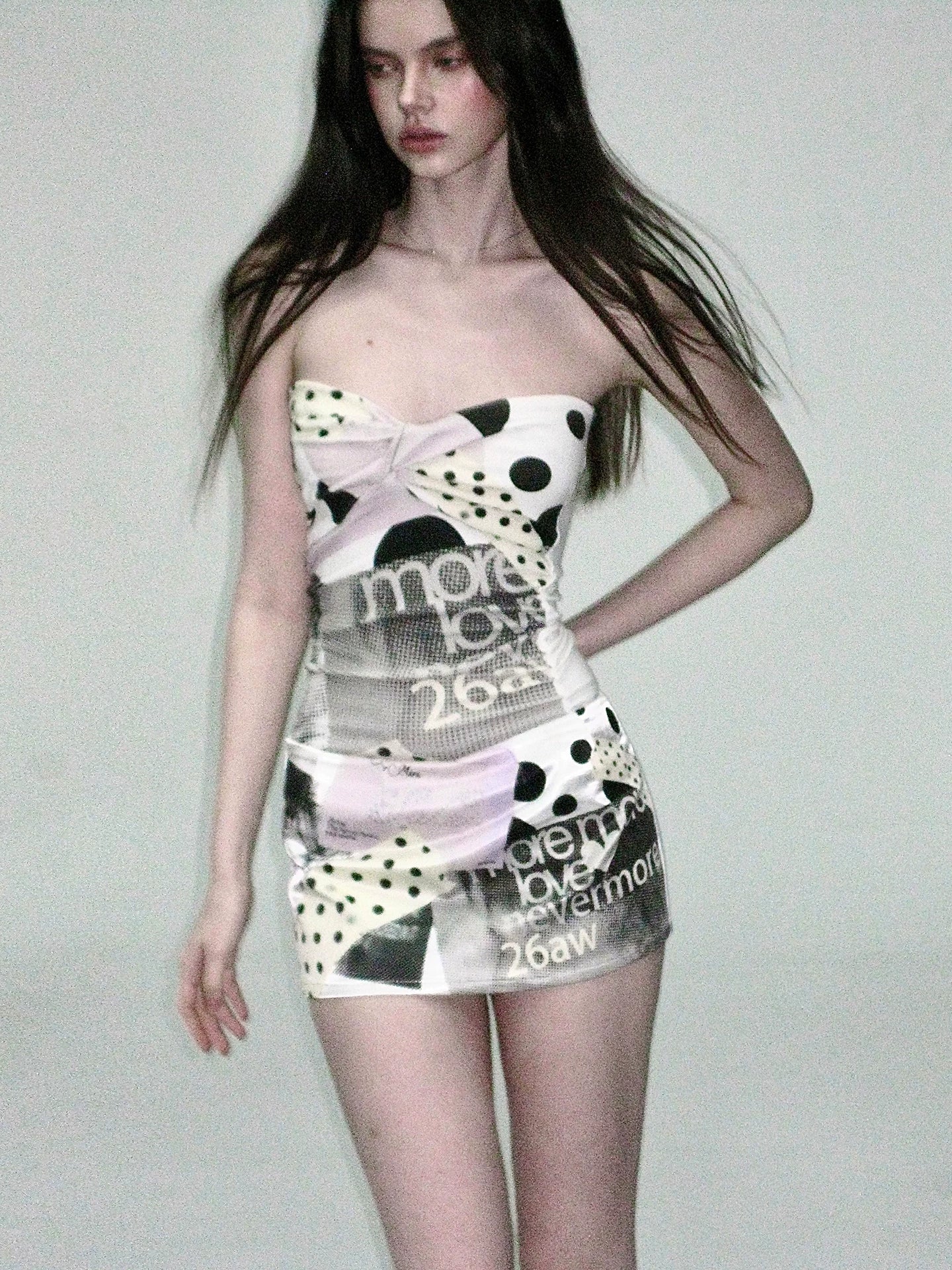 Beige Polka Dot Bandeau Top