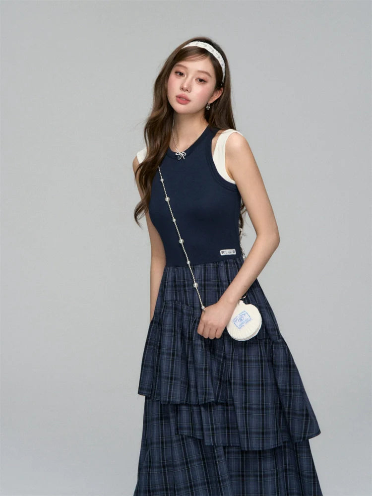 Plaid Asymmetric Sleeveless Vest Dress