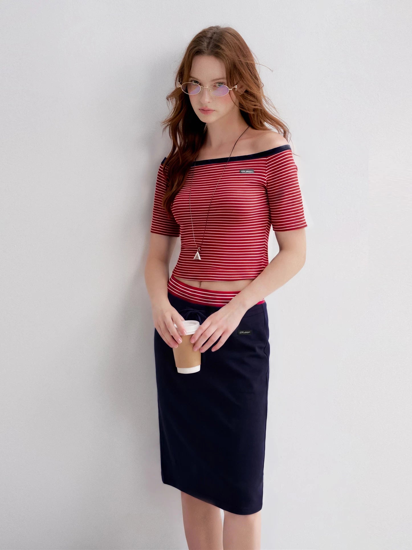 Contrast Stripe Bardot Set
