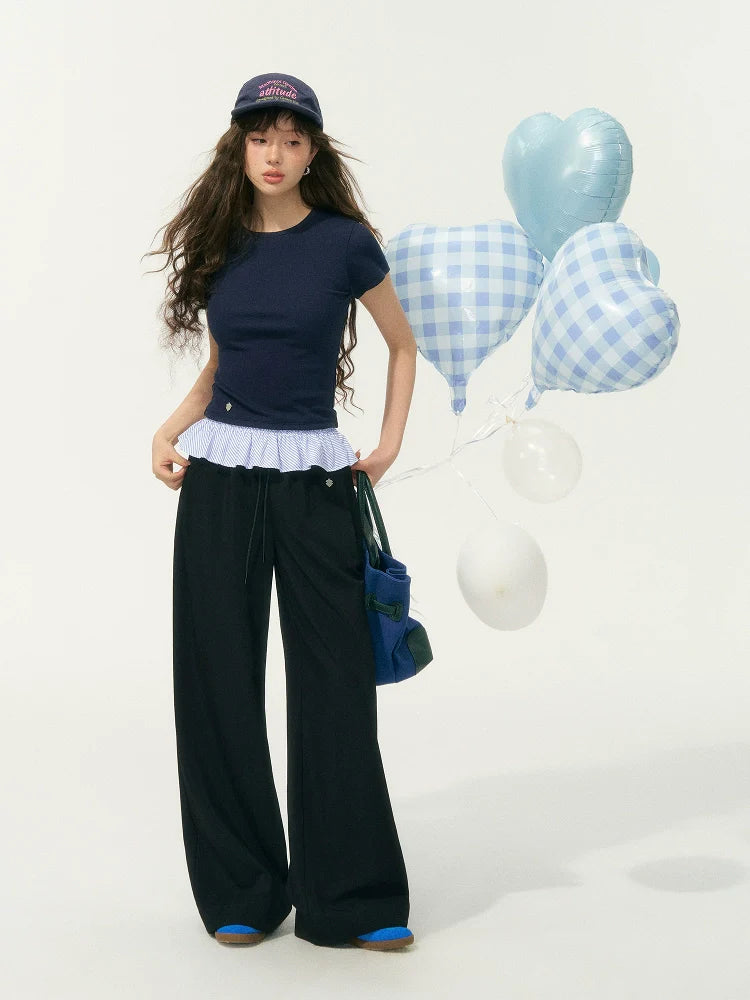 Fake Two-Piece Patchwork Puff Sleeve