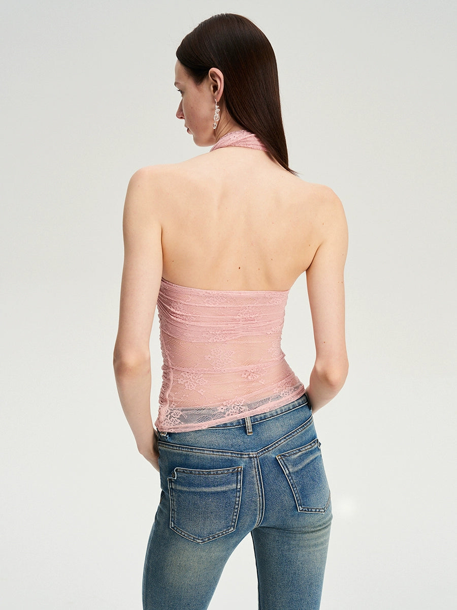 Lace Bow Cross Halter Camisole