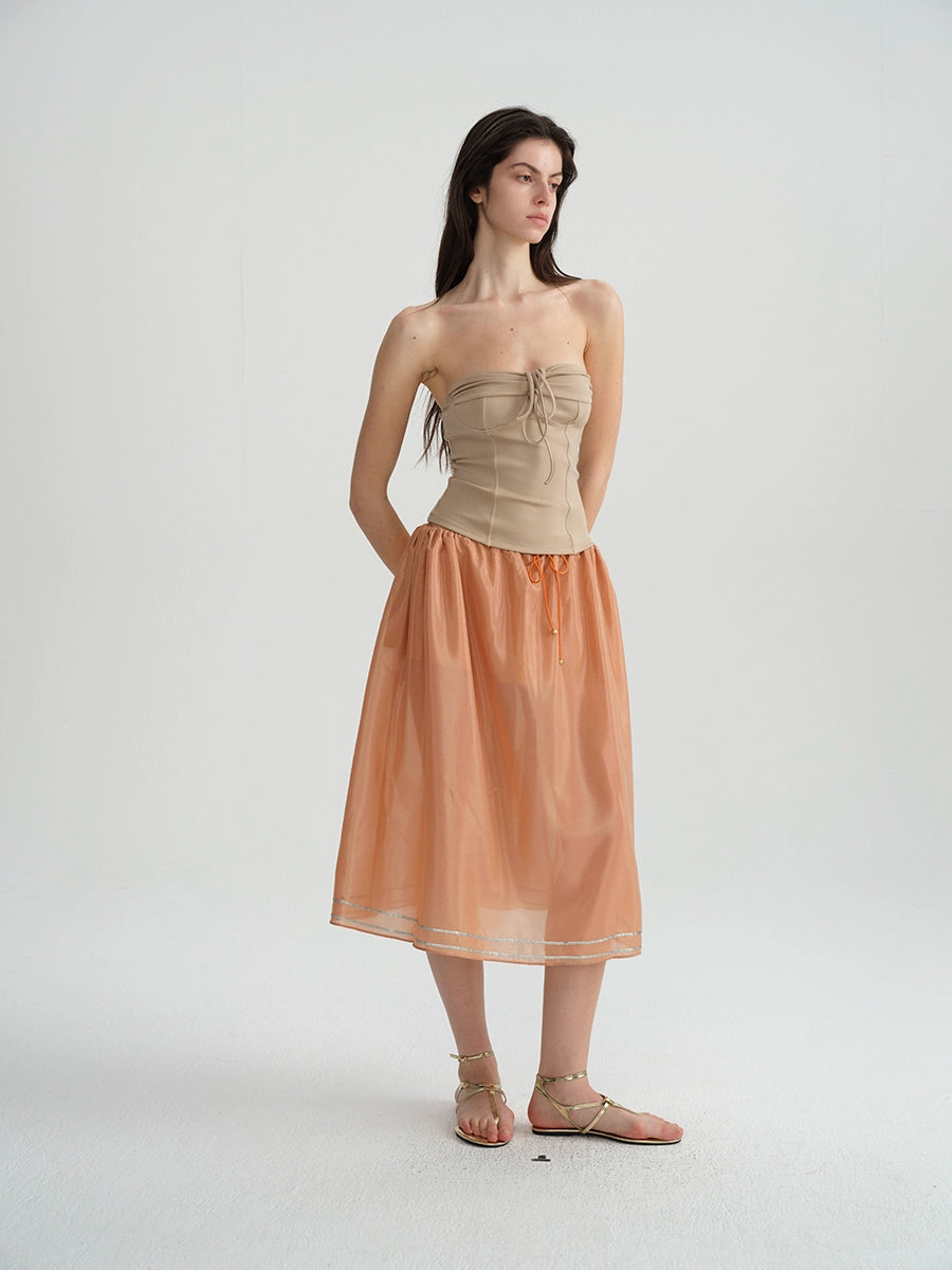 Two-Tone Tie-Strap Knit Bustier