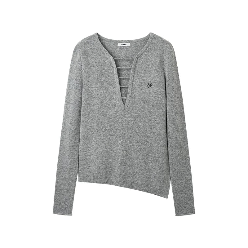Deep-V Asymmetric Hem Knit Top