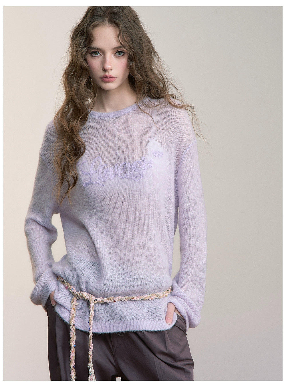 Embroidered Loose Knit Crewneck Pullover