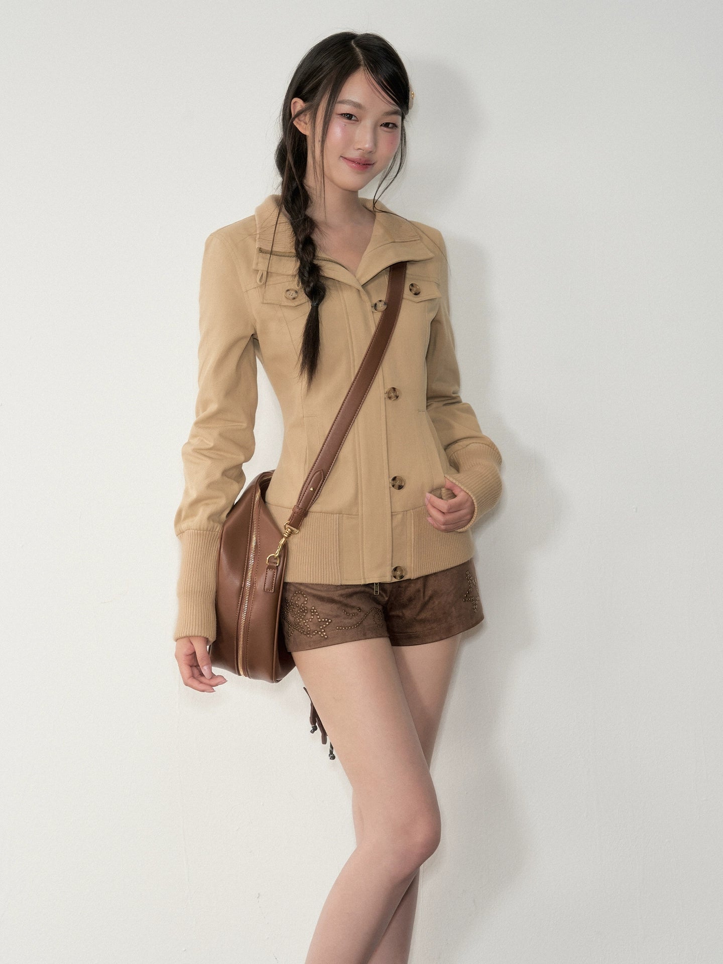 Retro Zipper Half-collar Jacket