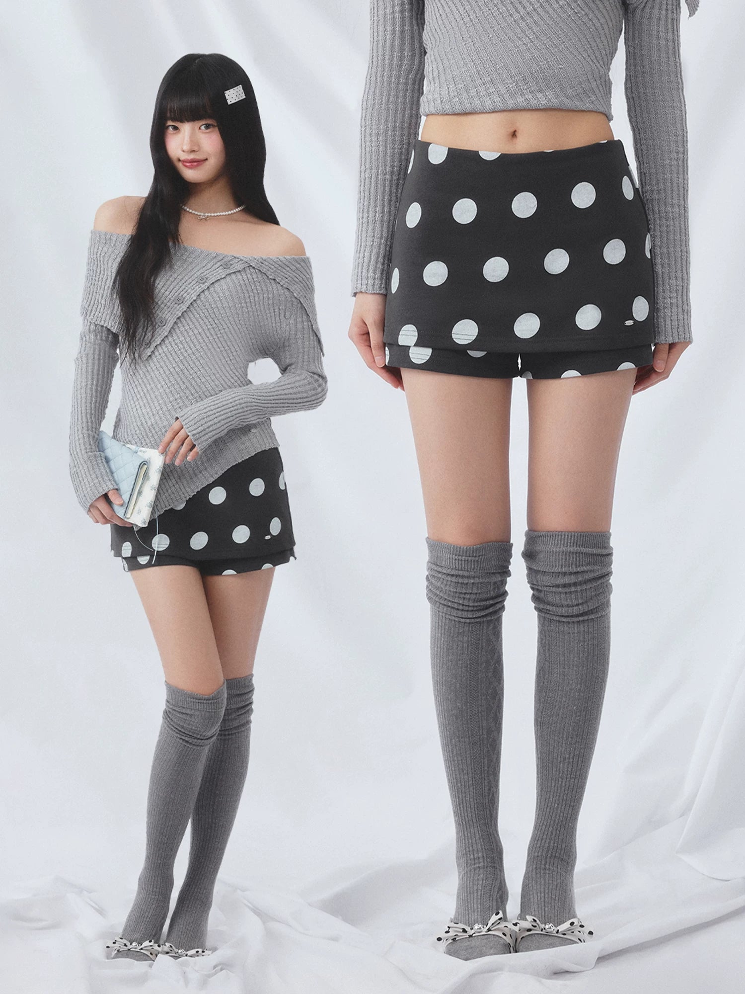 Gray Polka Dot Skort
