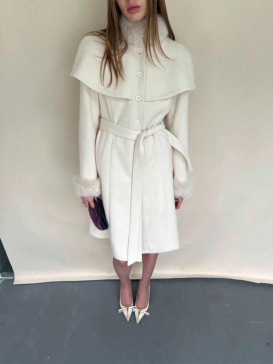 Detachable Fur Collar Cape Coat