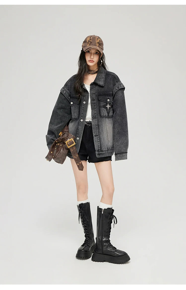 Washed Turn-down Collar Denim Jacket