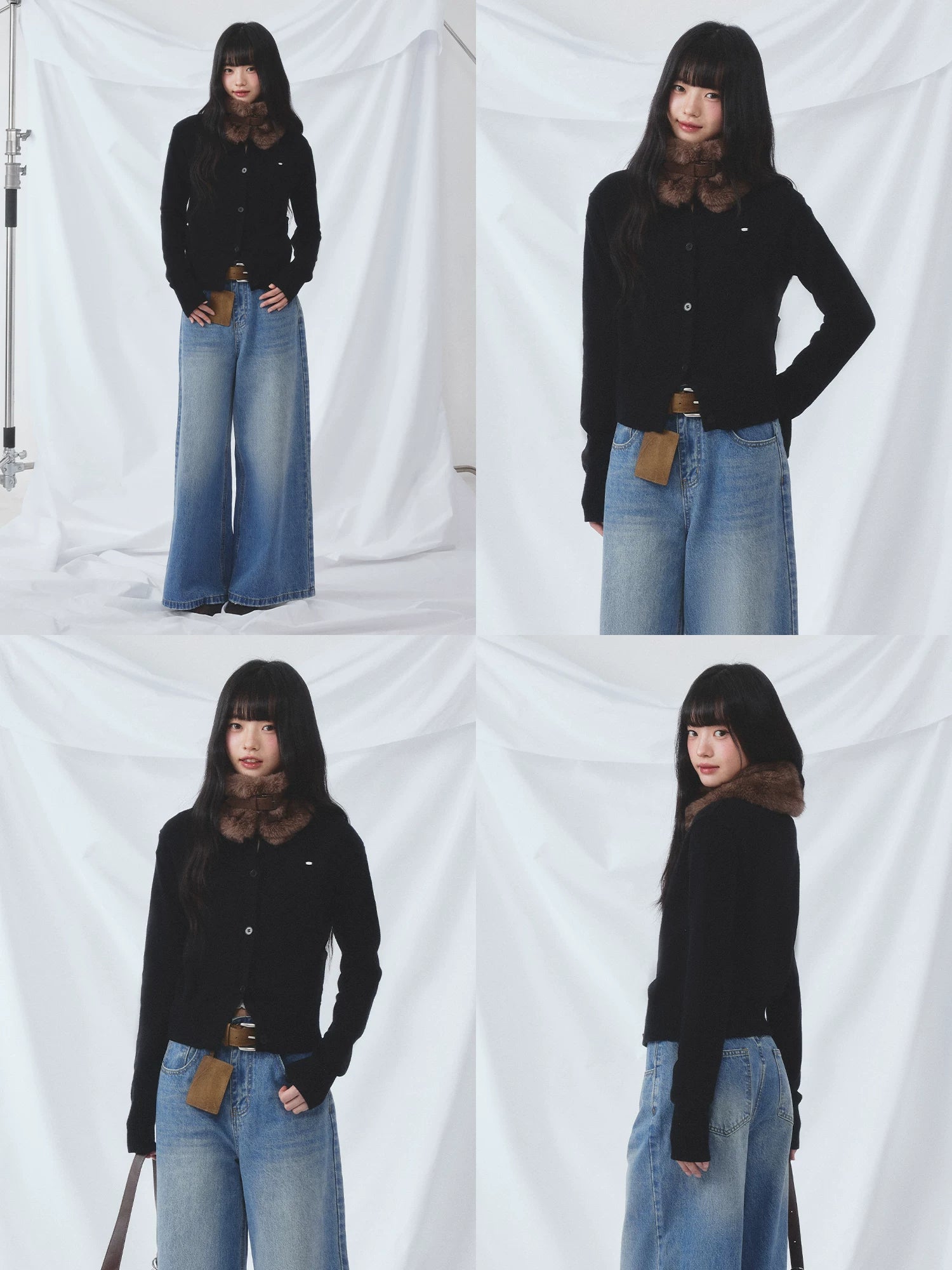Black Detachable Fur Cardigan