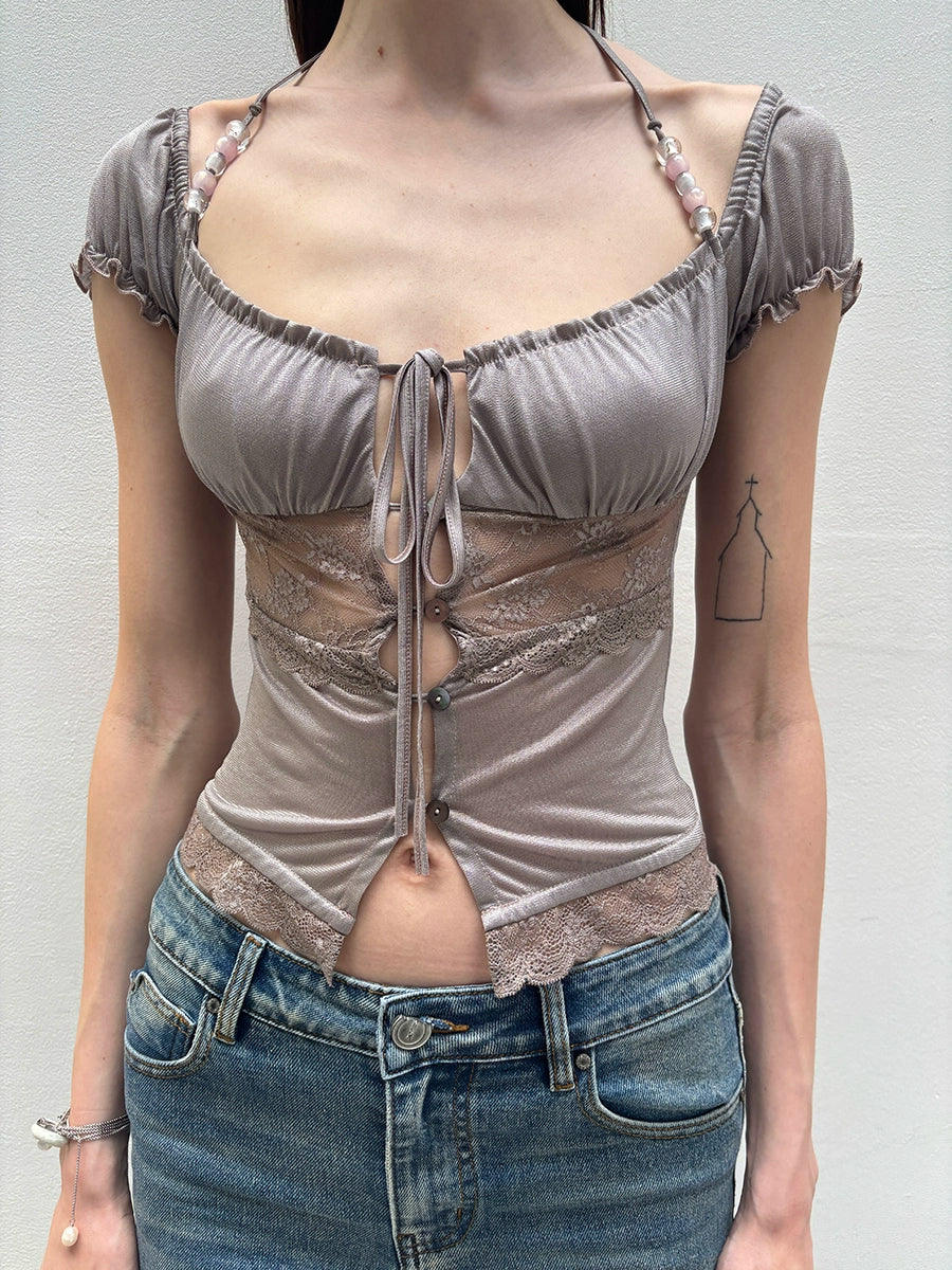 Purple Acetate Lace Beaded Cardigan