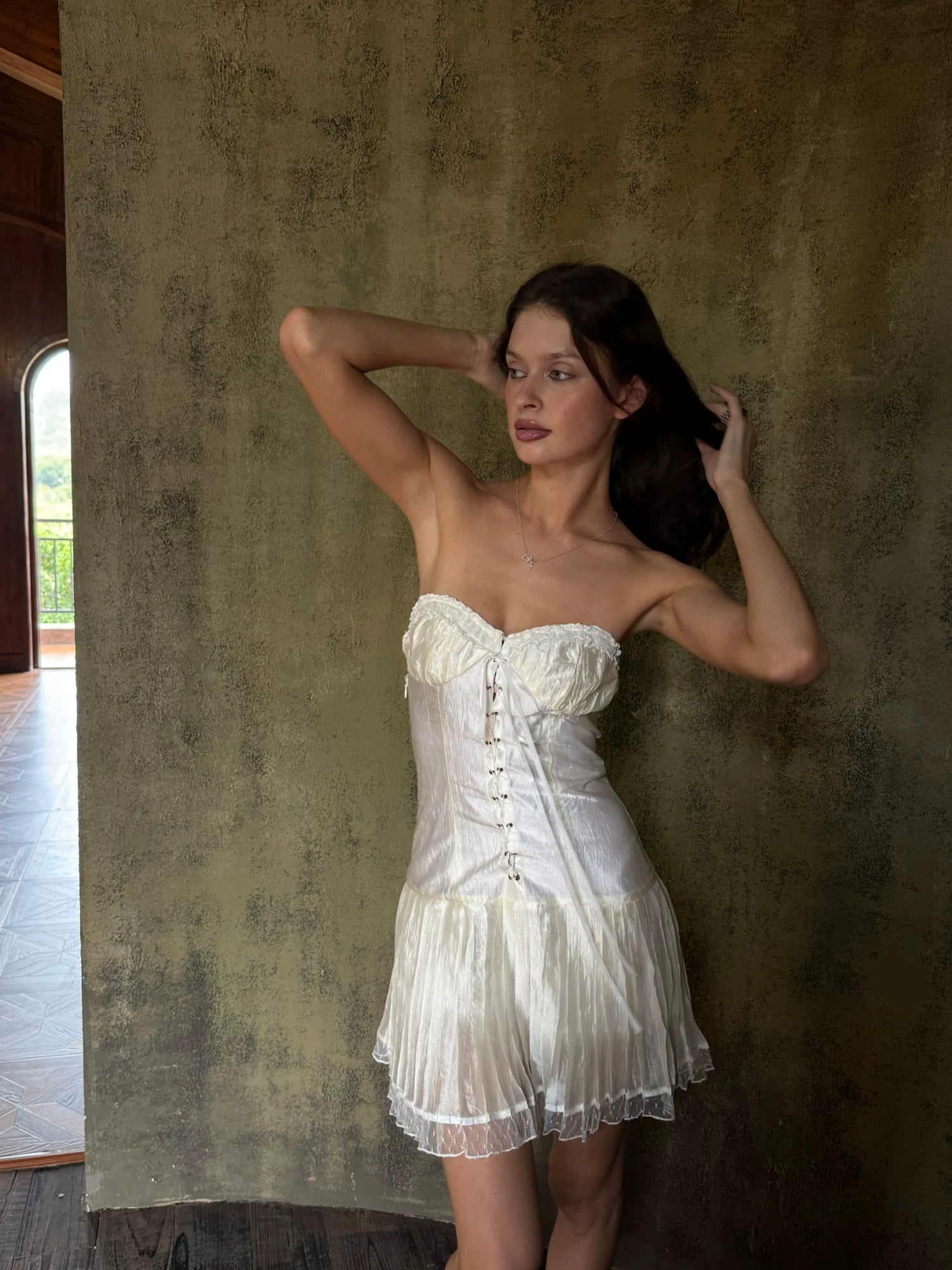 White Acetate Bustier Dress