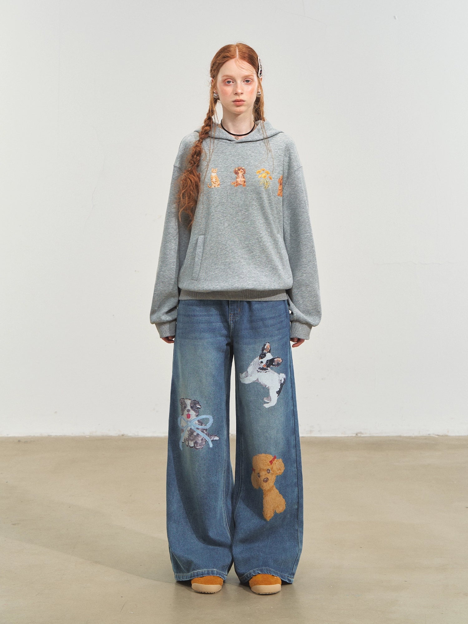 Blue Pet-Inspired Wide-Leg Jeans