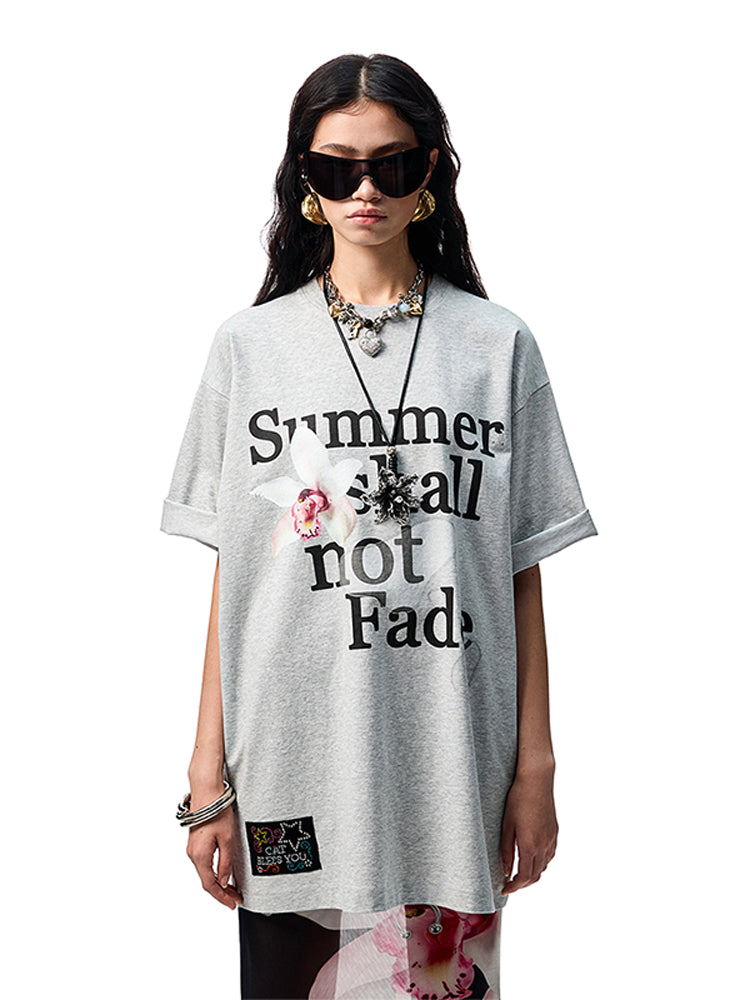 Oversize Floral Alphabet Printed T-shirt