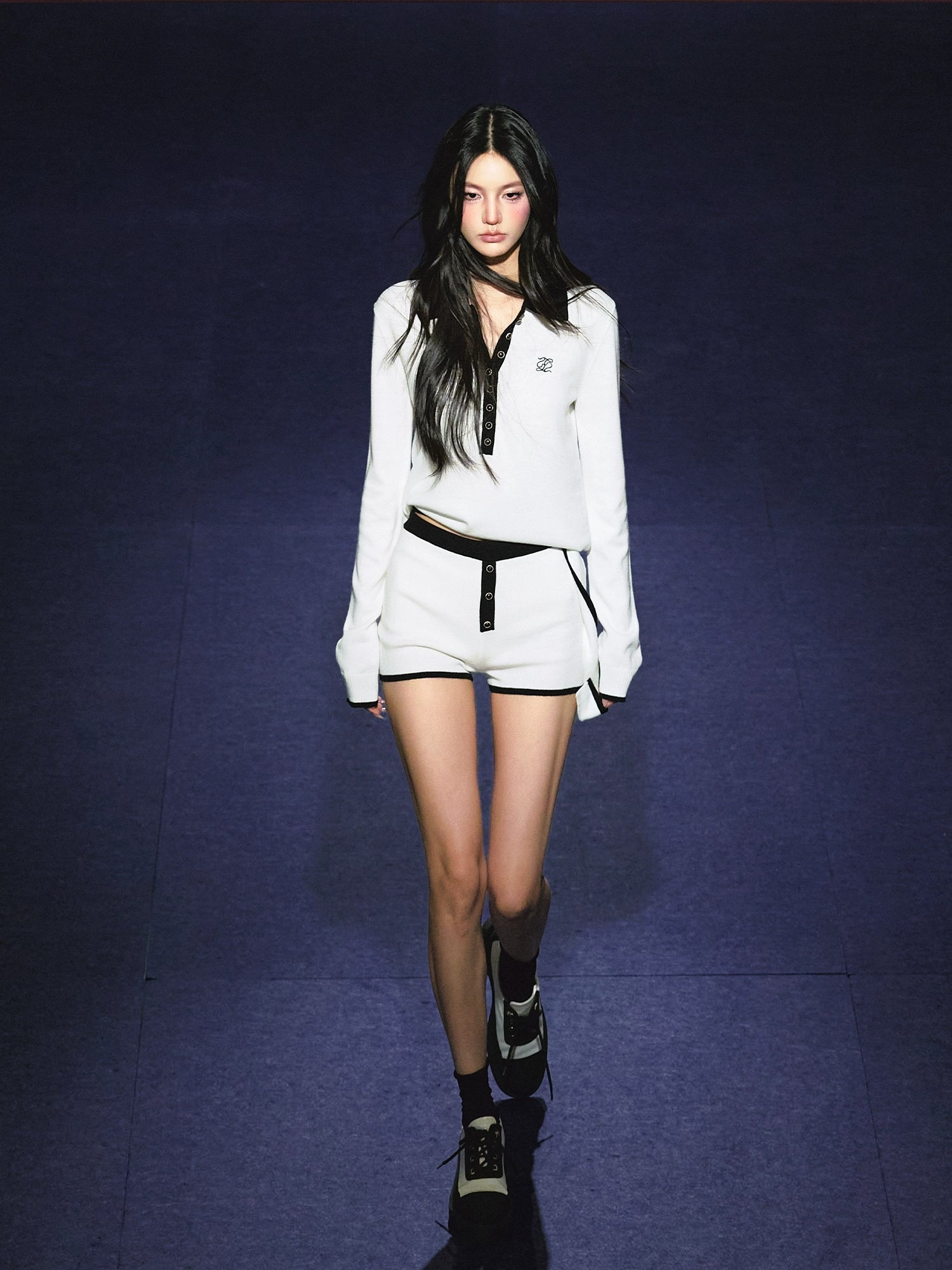 Ribbon Polo Tie-Up Sweater & Shorts Set