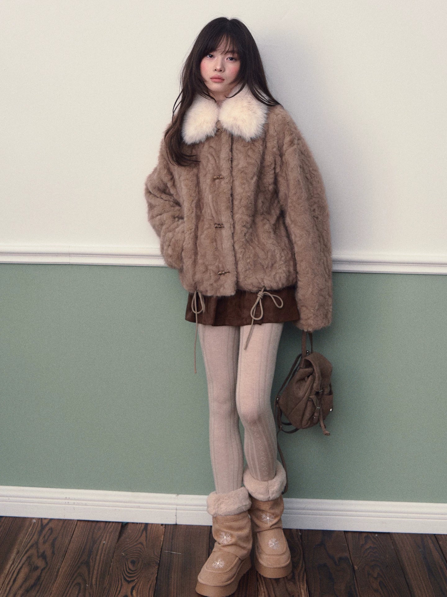 Color-block Faux Fur Coat