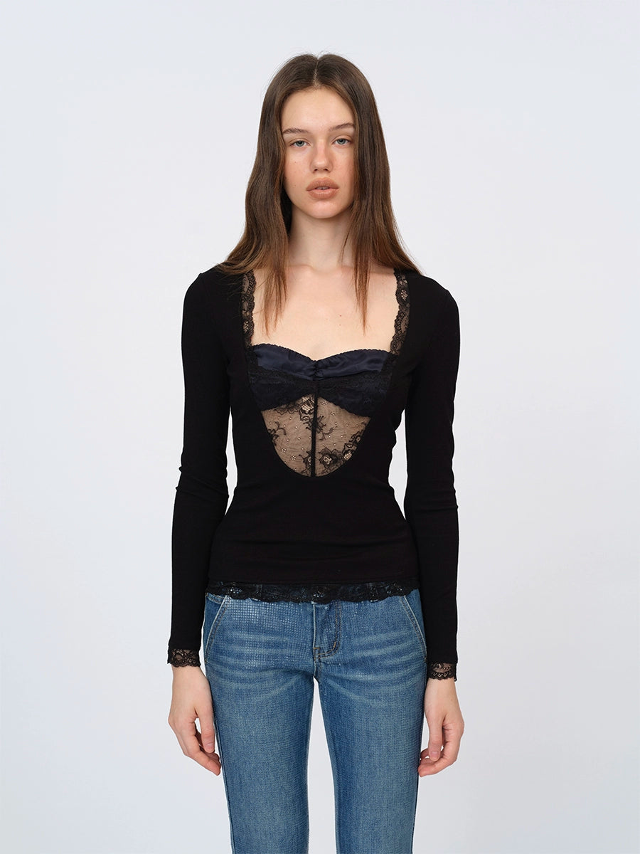 Black Lace Layered Blouse