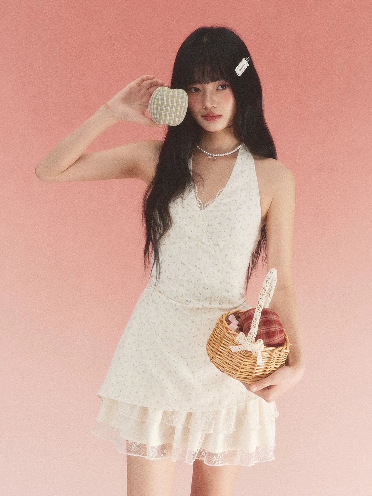 Apricot Floral Halter Dress