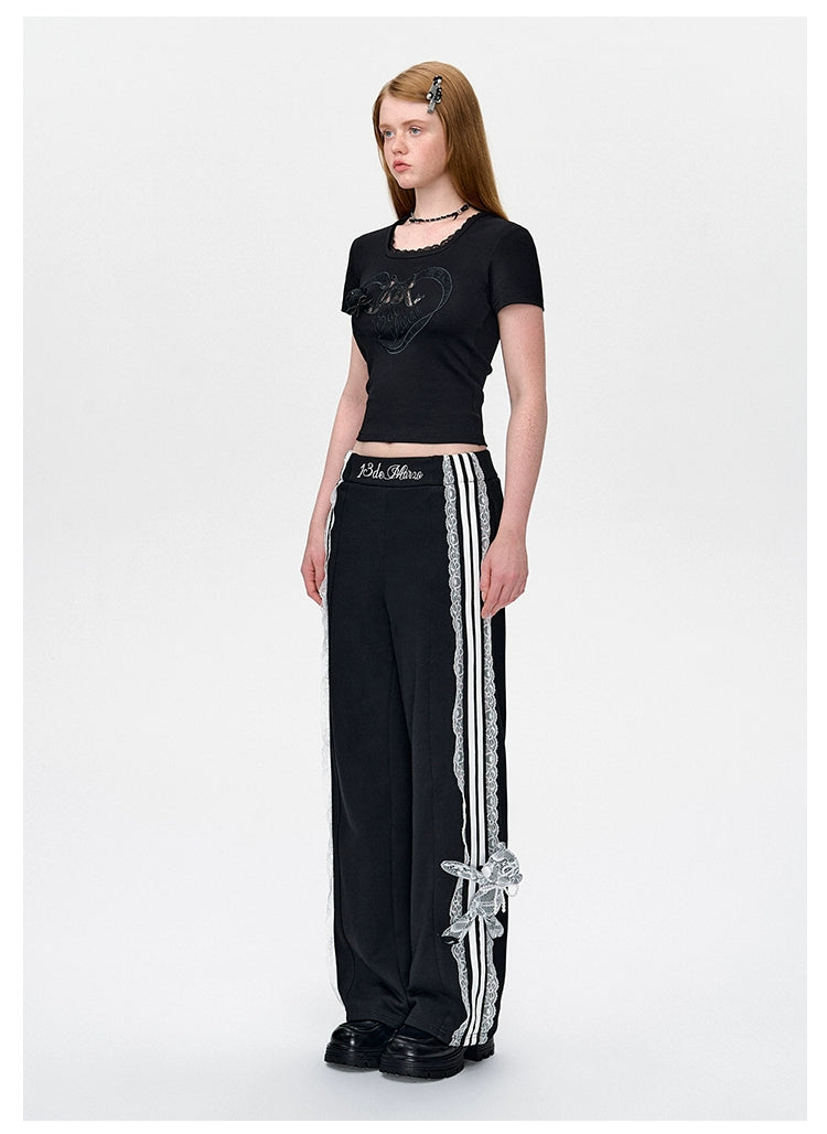 Lace Bow Round Neck T-Shirt