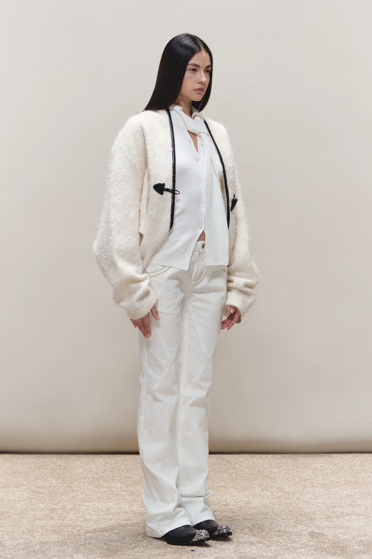 Toggle Trim Diamond-Stitch Wool Coat