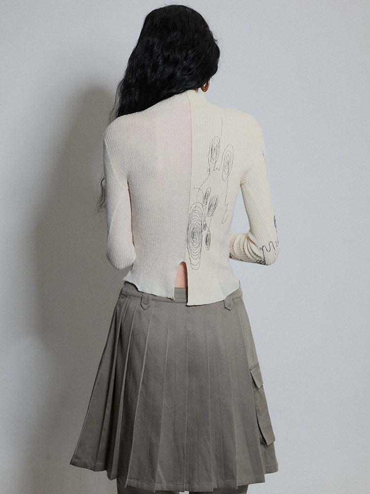 Circle Print Hollow Reversible Knit Sweater