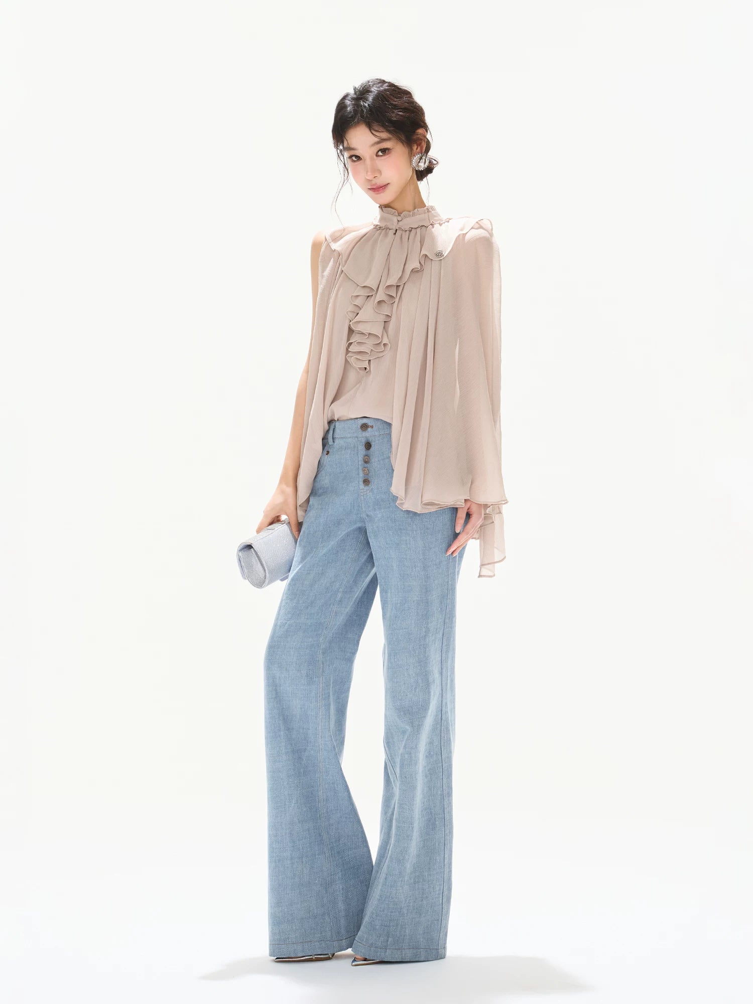 Ruffle Chiffon Cape Blouse