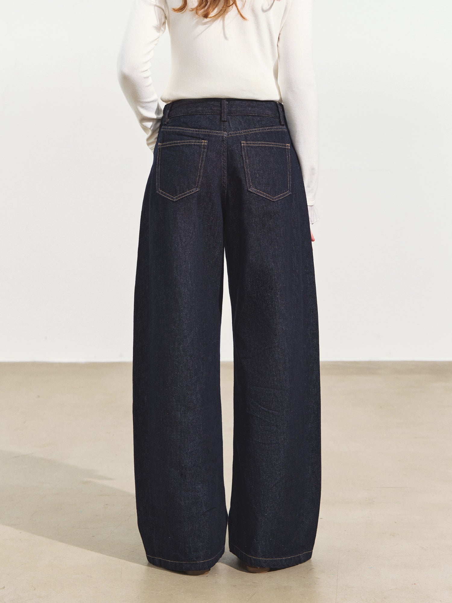 Denim Blue Pleated Banana Jeans