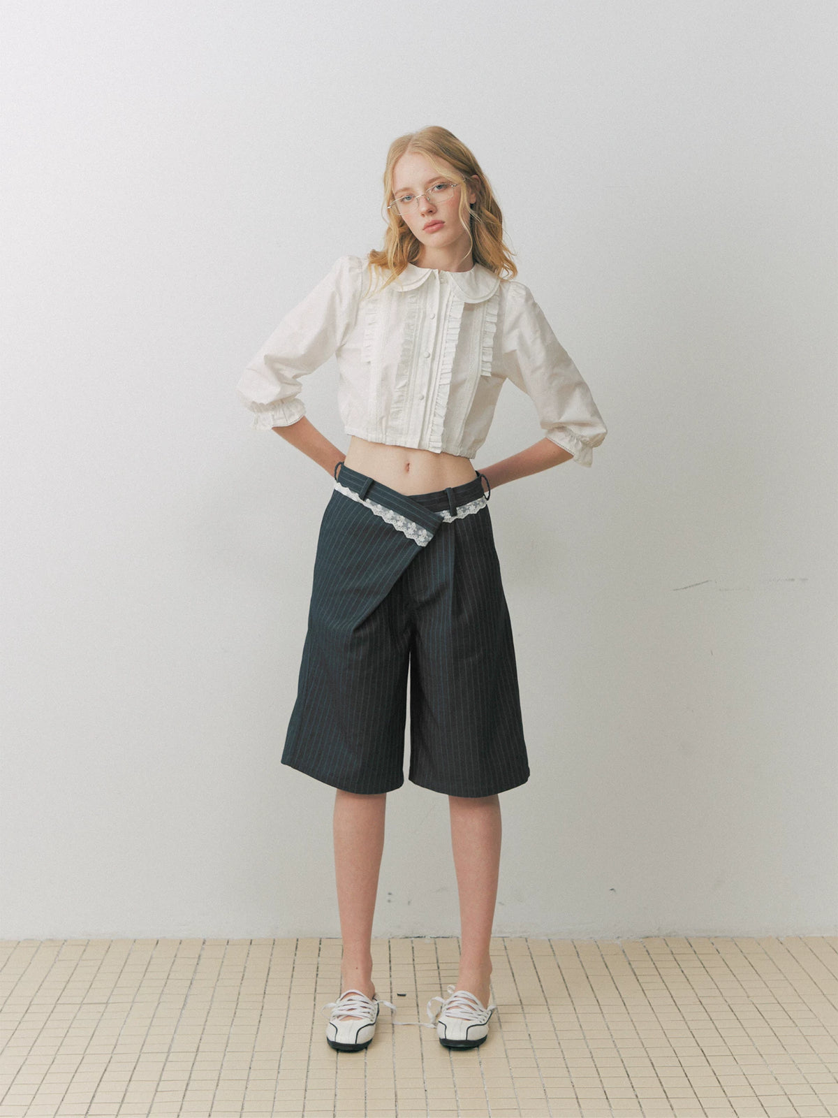 Striped Lace Bermuda Shorts