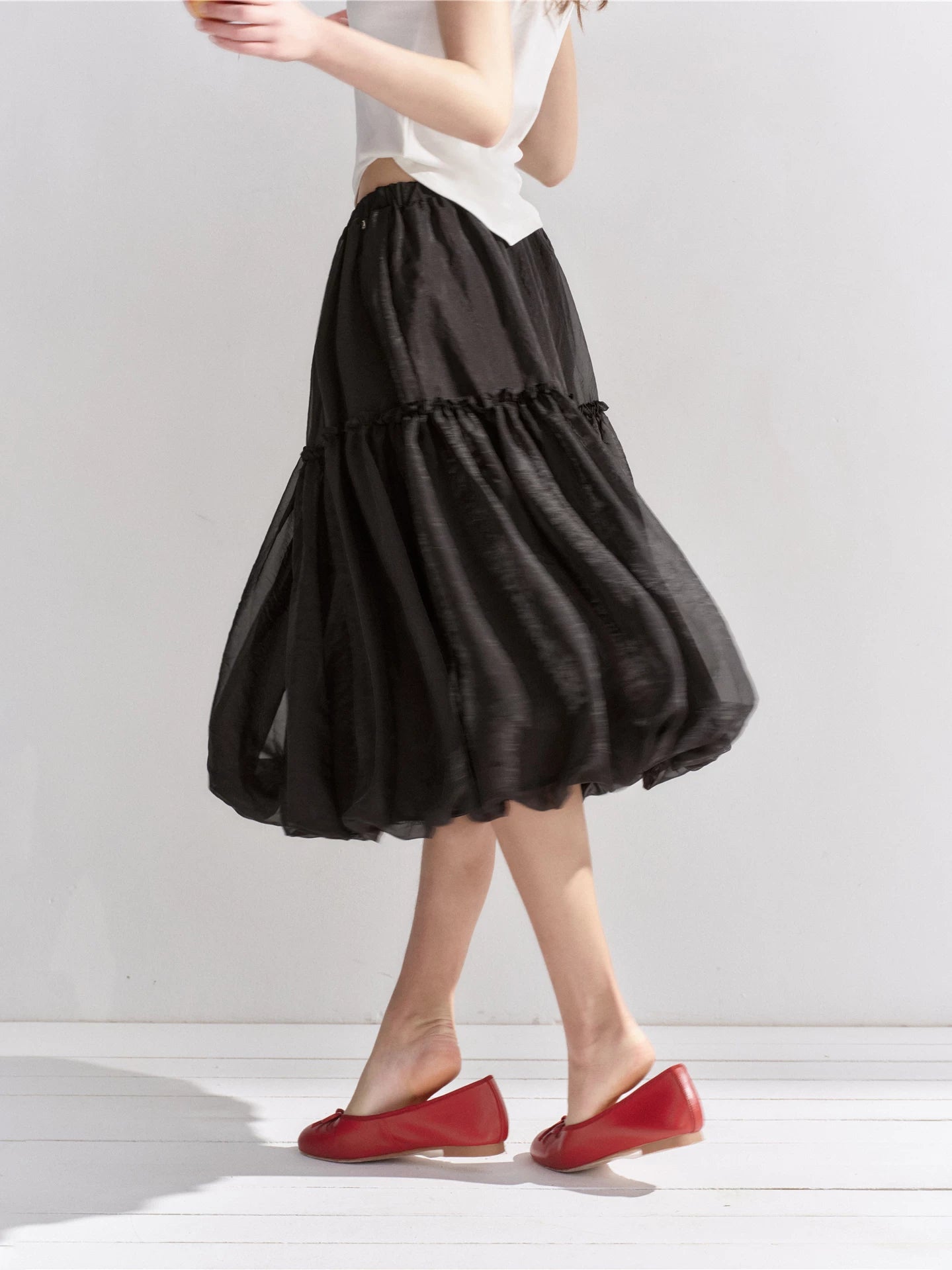 Bubble Hem Midi Skirt