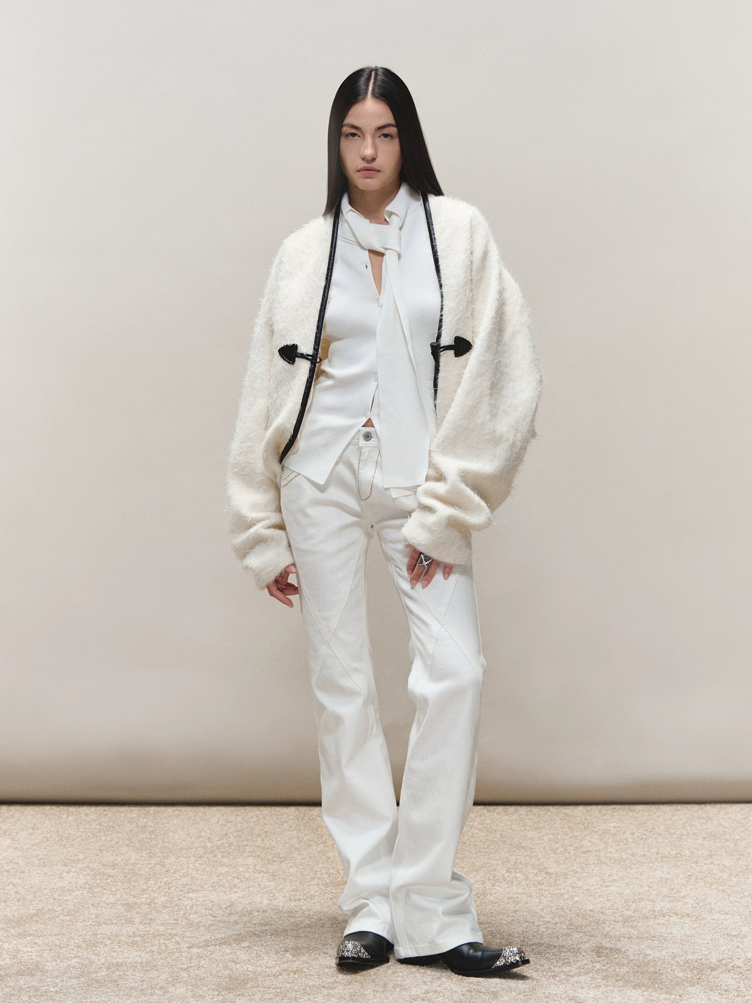 Toggle Trim Diamond-Stitch Wool Coat