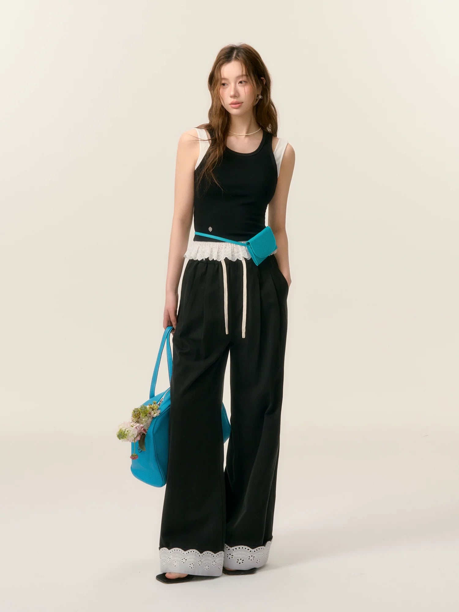 Lace Trim Patchwork Trousers