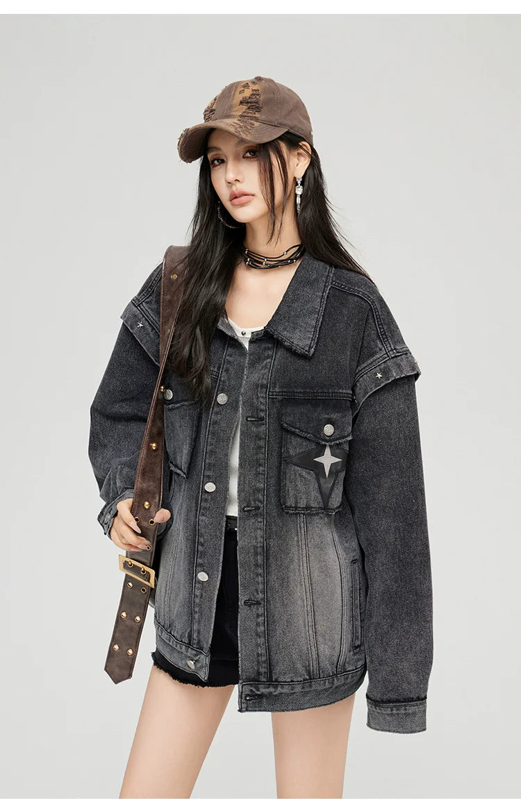 Washed Turn-down Collar Denim Jacket