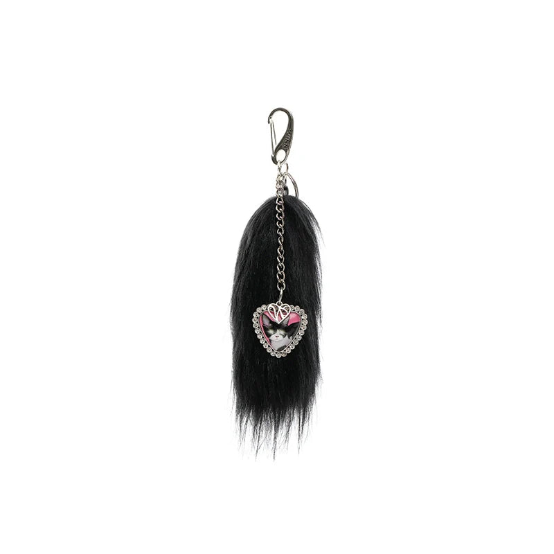 Black & White Cat Tail Keychain