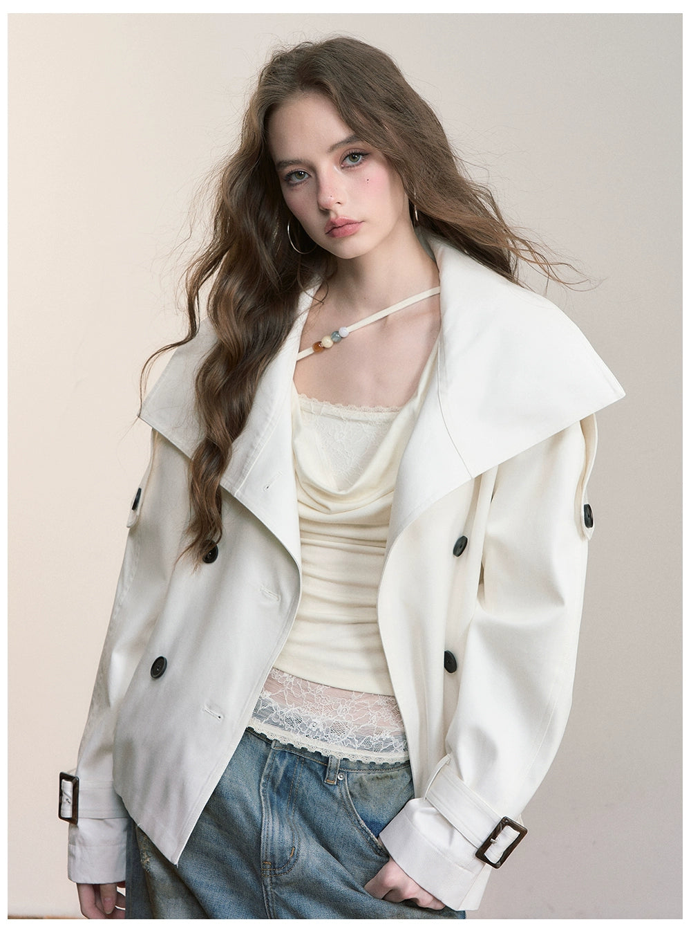 Vintage Pleated Stand Collar Jacket