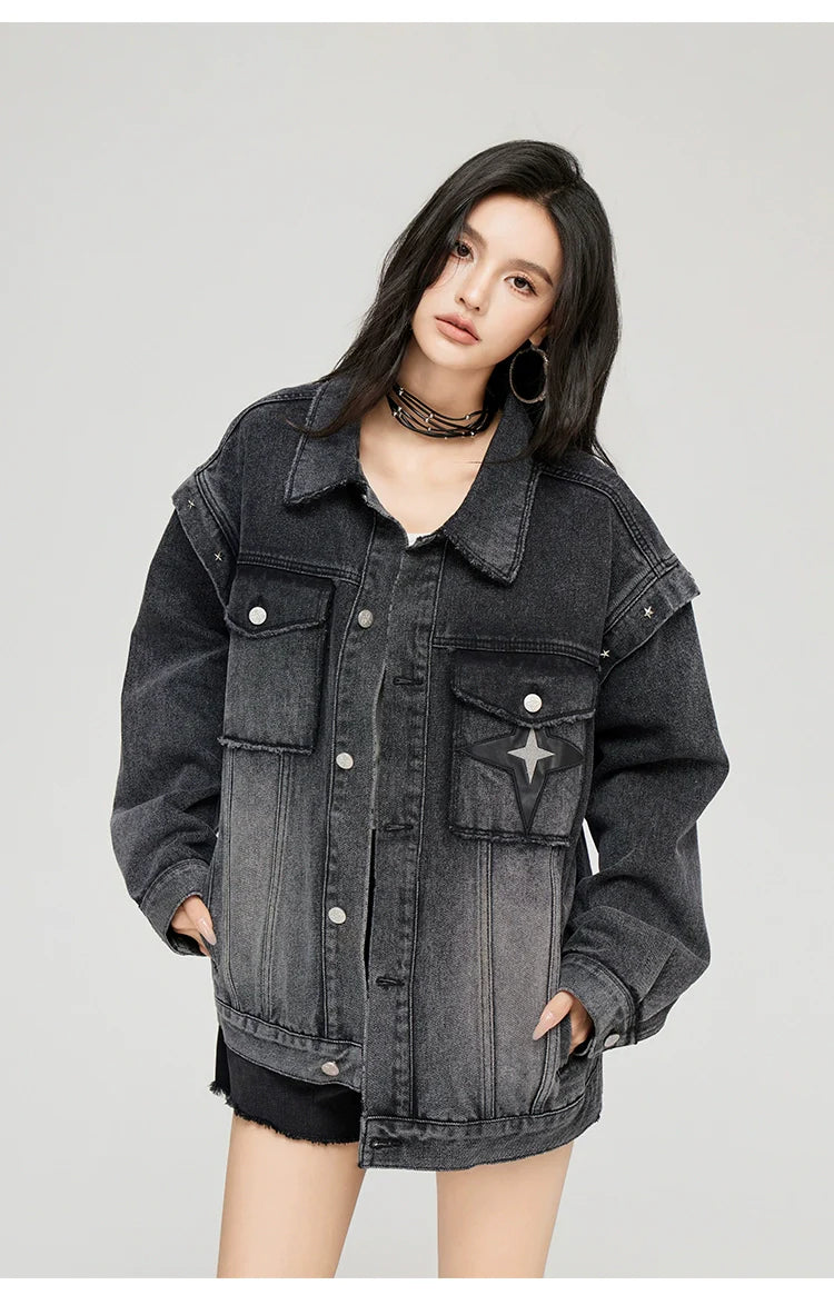 Washed Turn-down Collar Denim Jacket